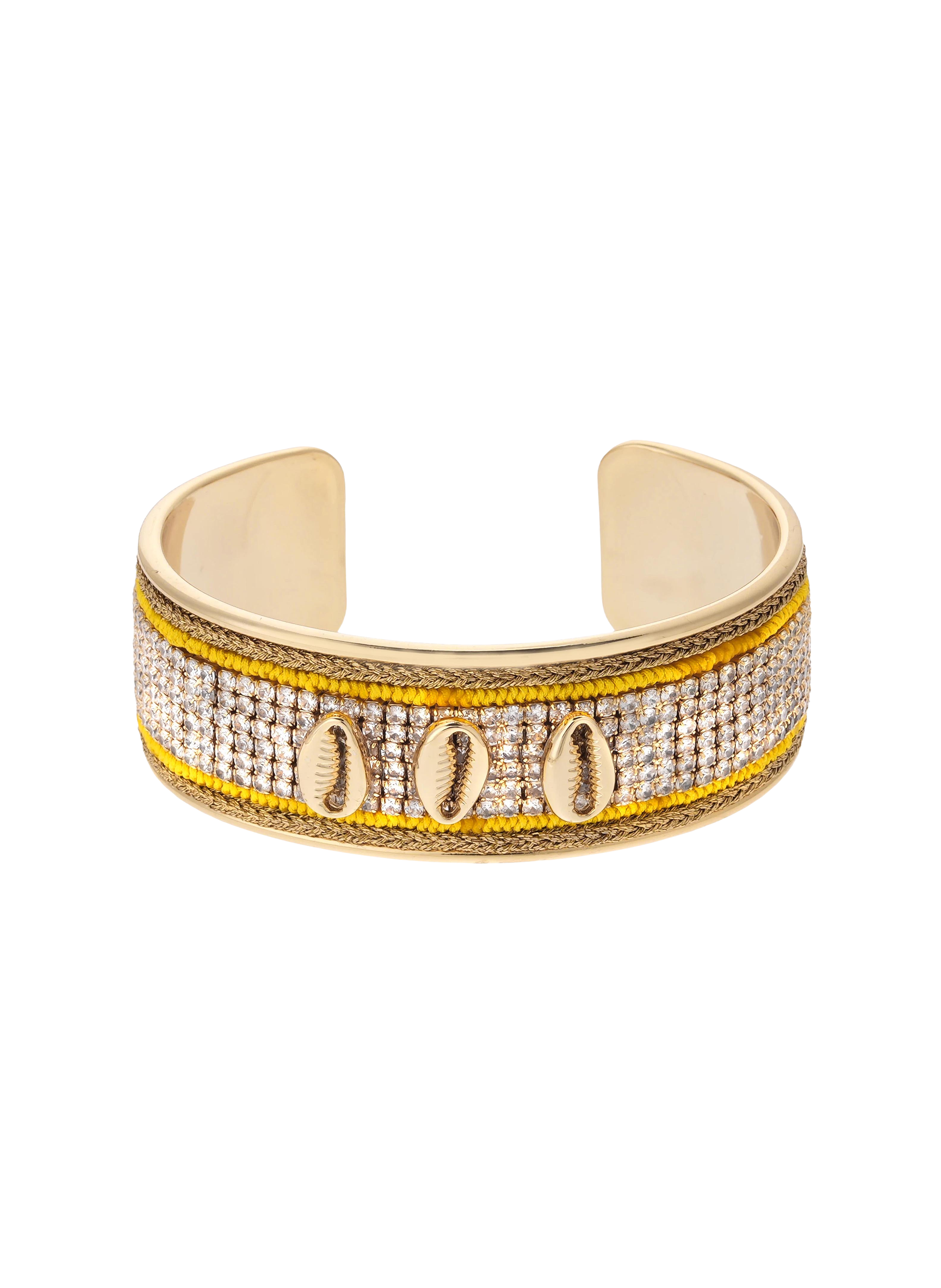 Adjustable bangle bracelet with seashells and rhinestones HIPANEMA Yellow