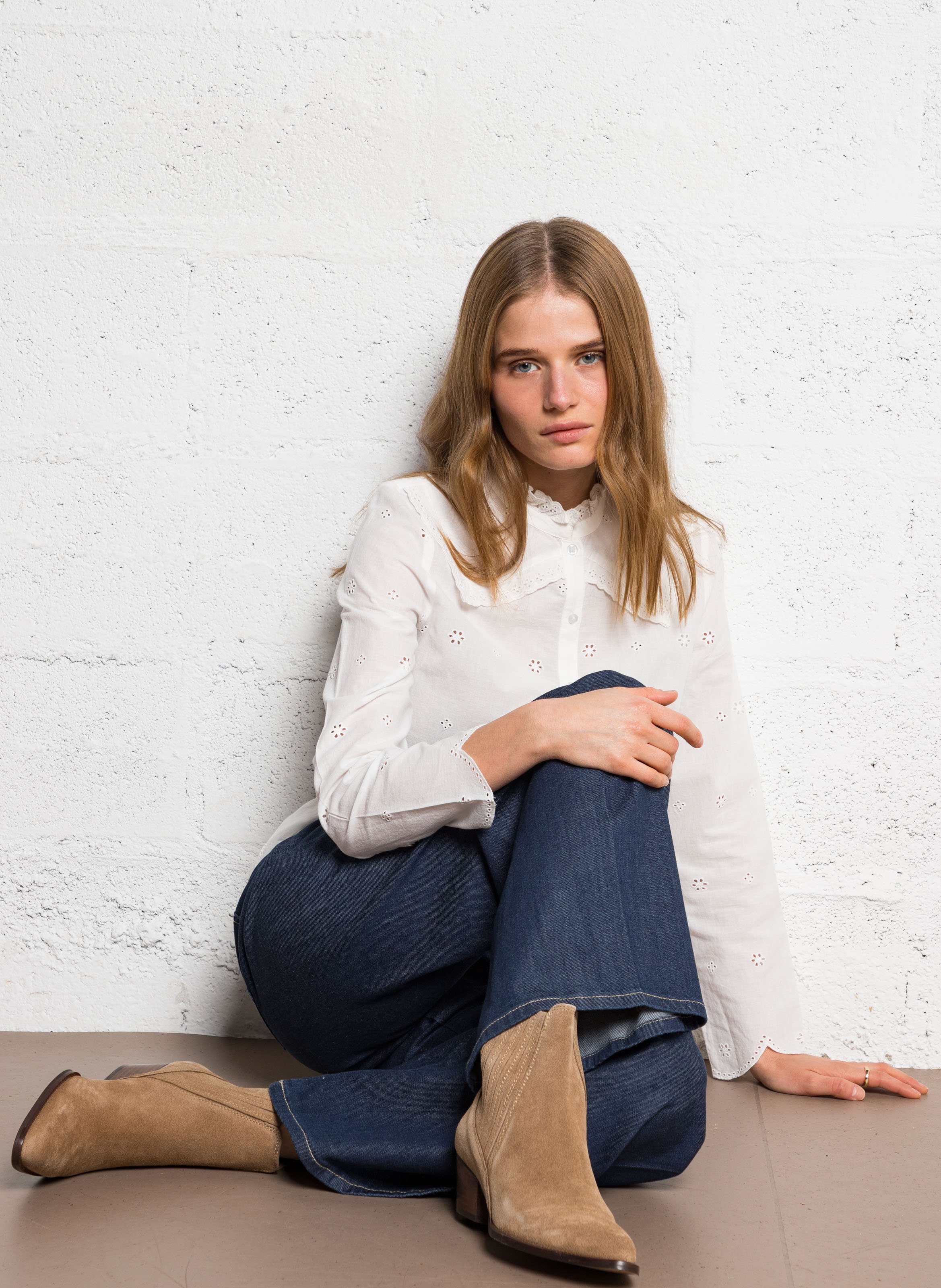 Jean flare en coton mélangé PLEASE Bleu