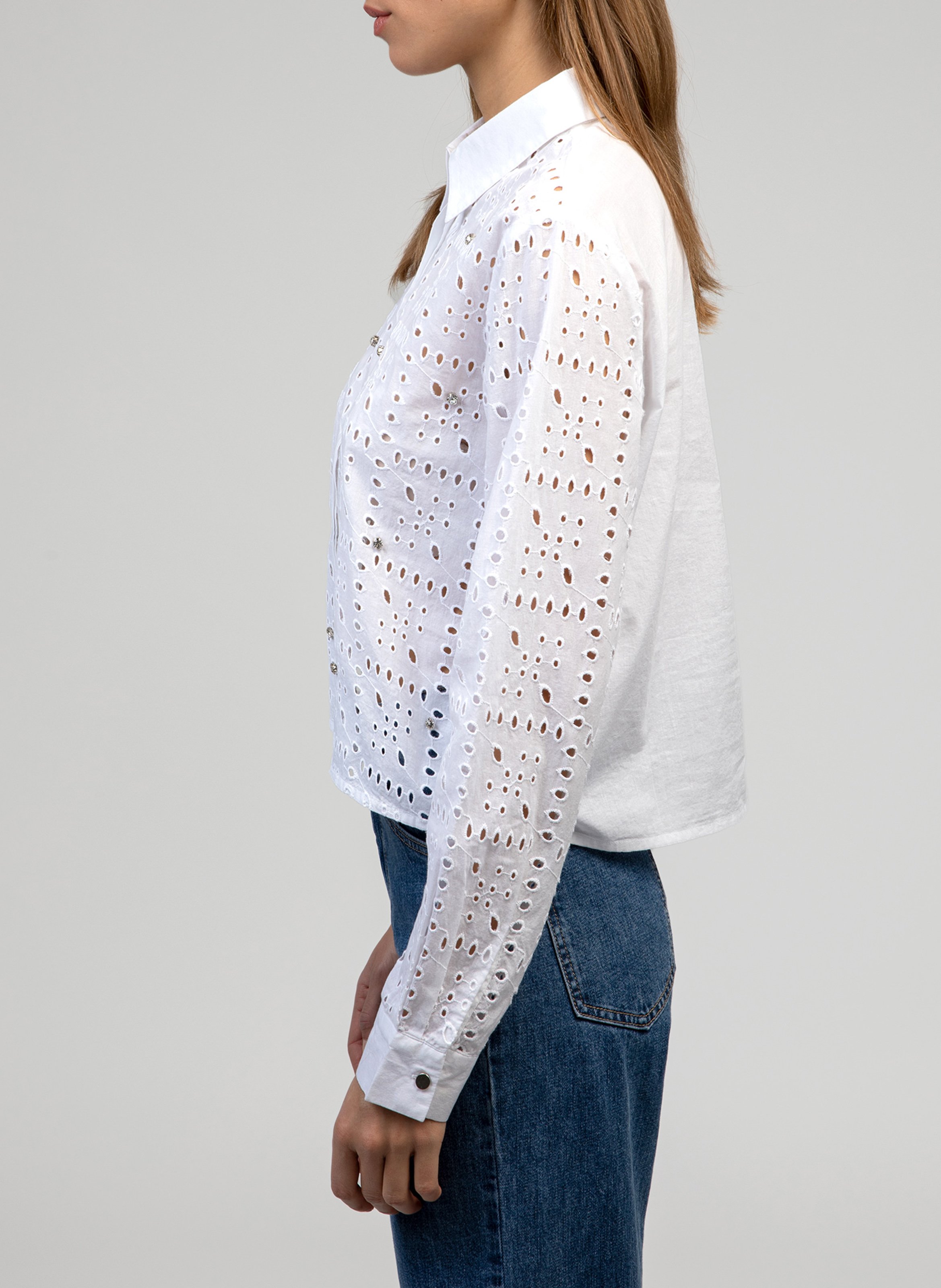 Straight embroidered cotton shirt AN'GE White