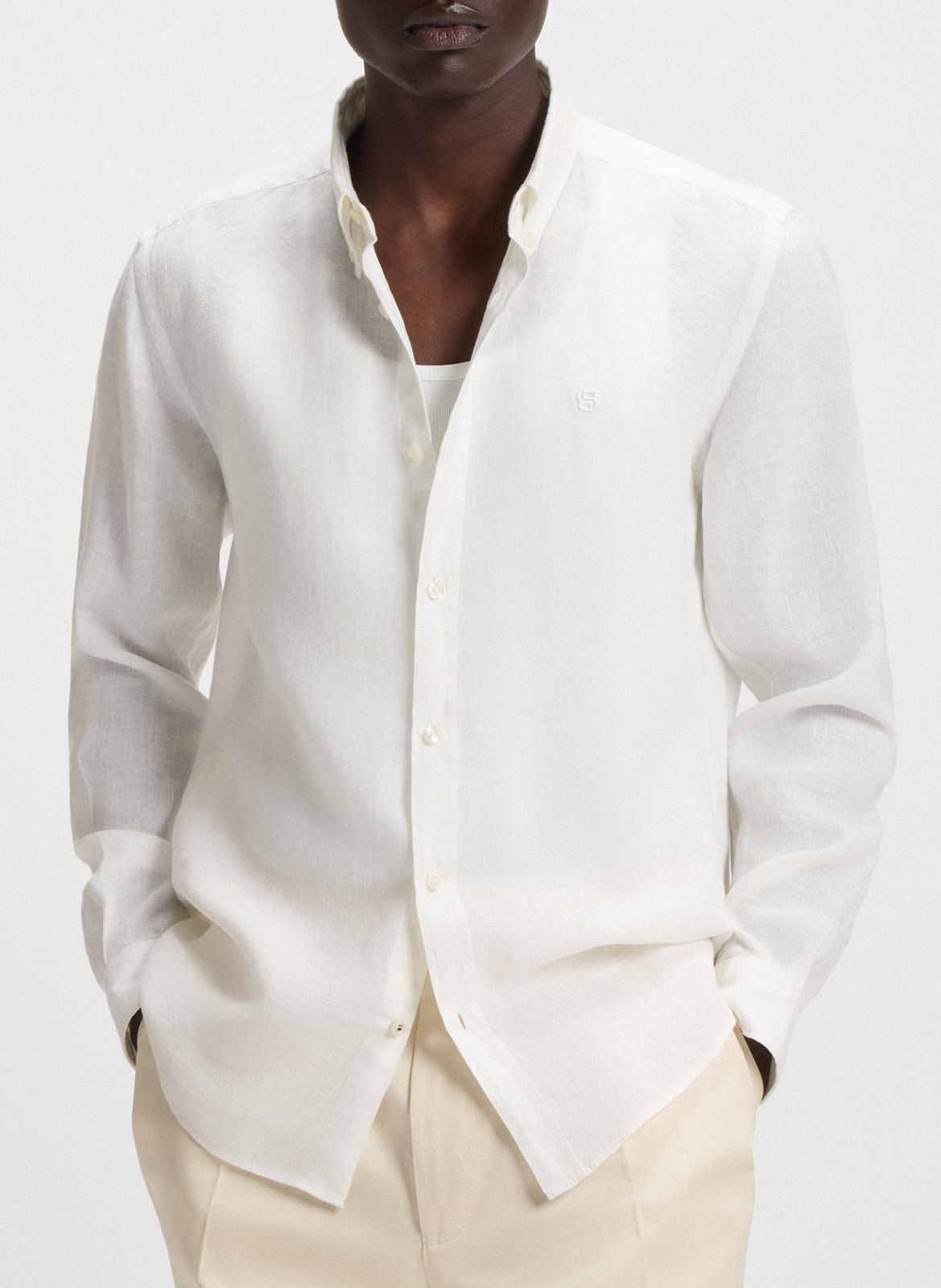 Slim-fit linen shirt BOSS White