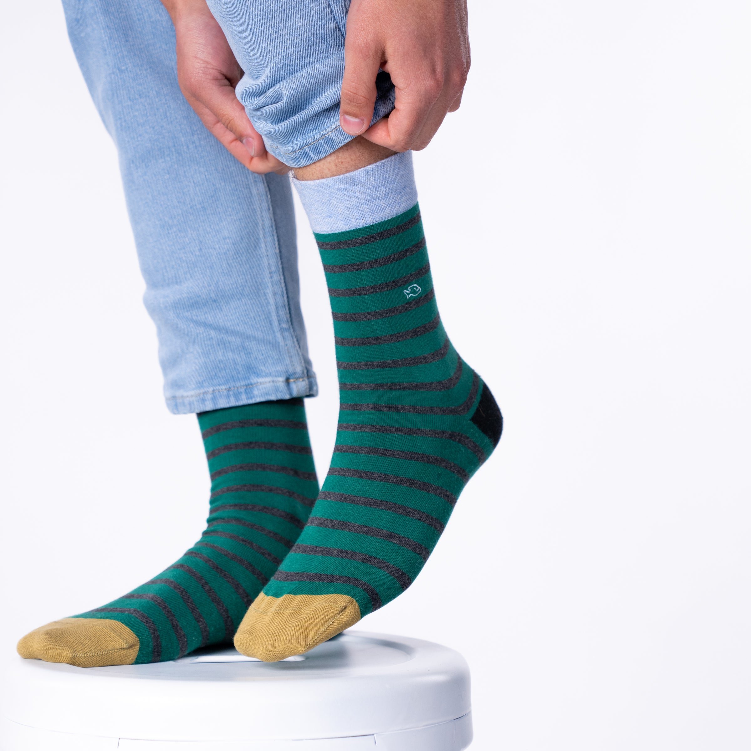 Combed cotton socks with wide stripes BILLYBELT Green