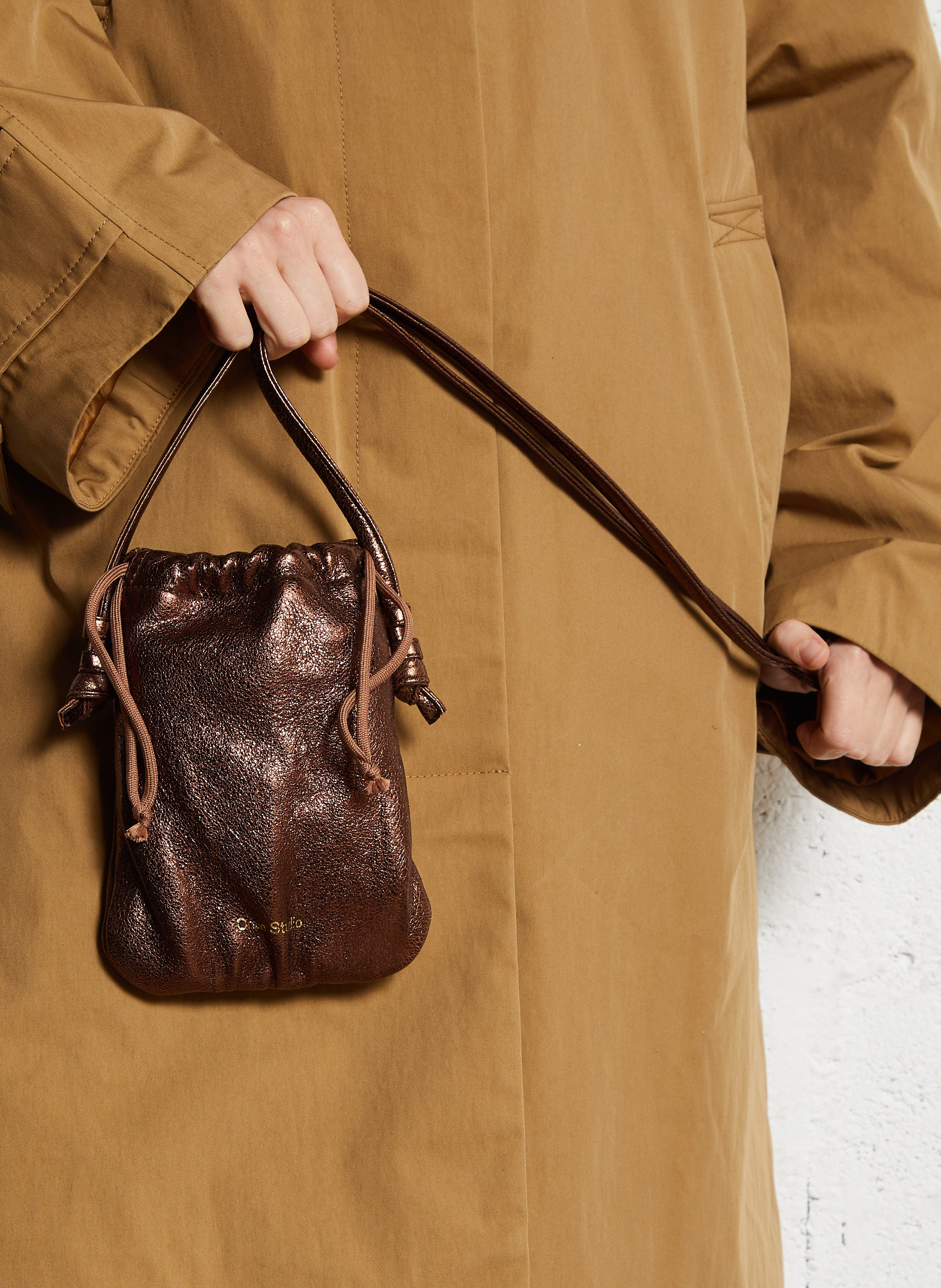 Sac bourse en cuir craquelé CRAIE STUDIO Marron