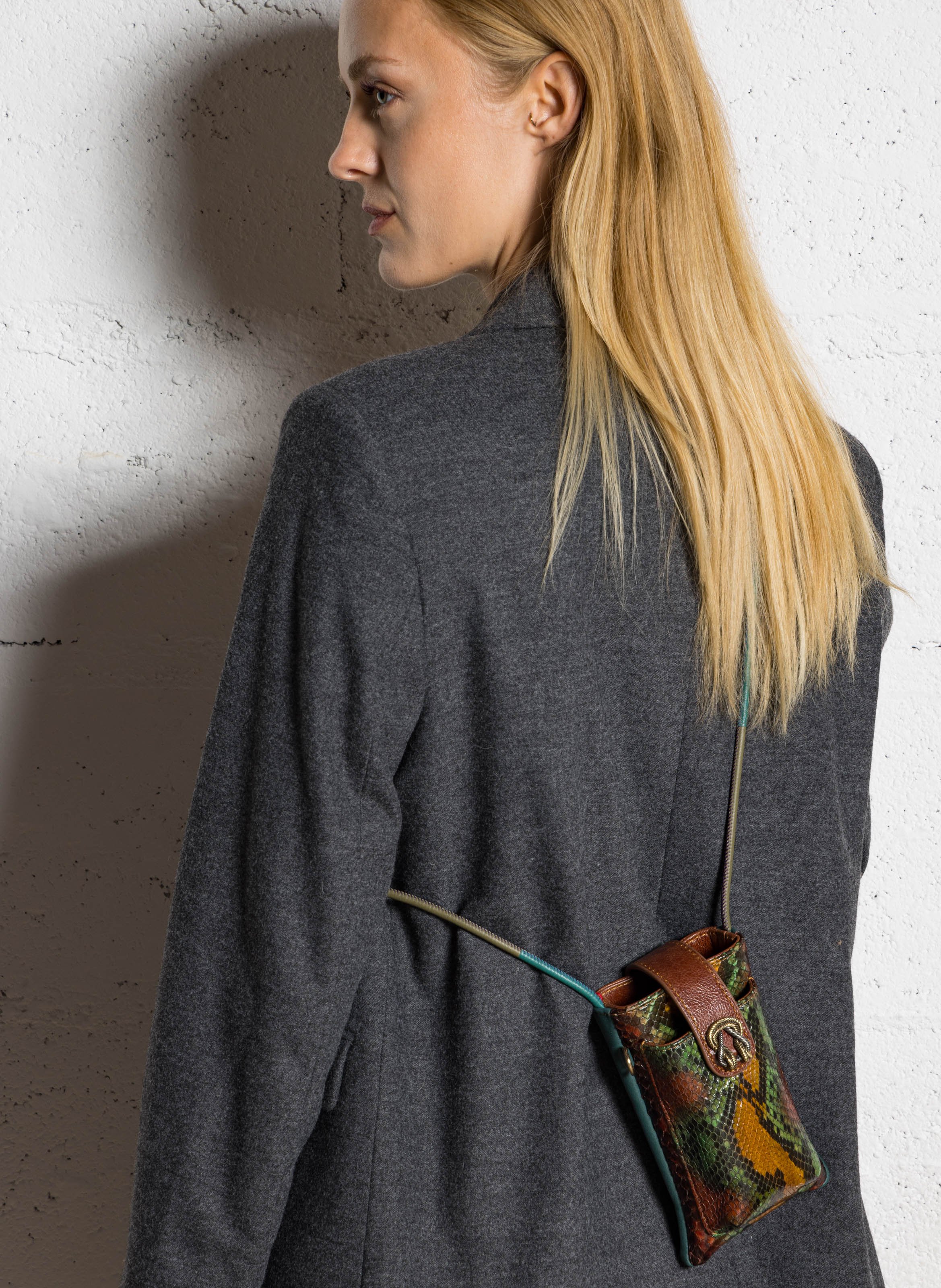 Pochette de téléphone en cuir imprimé CLARIS VIROT Marron