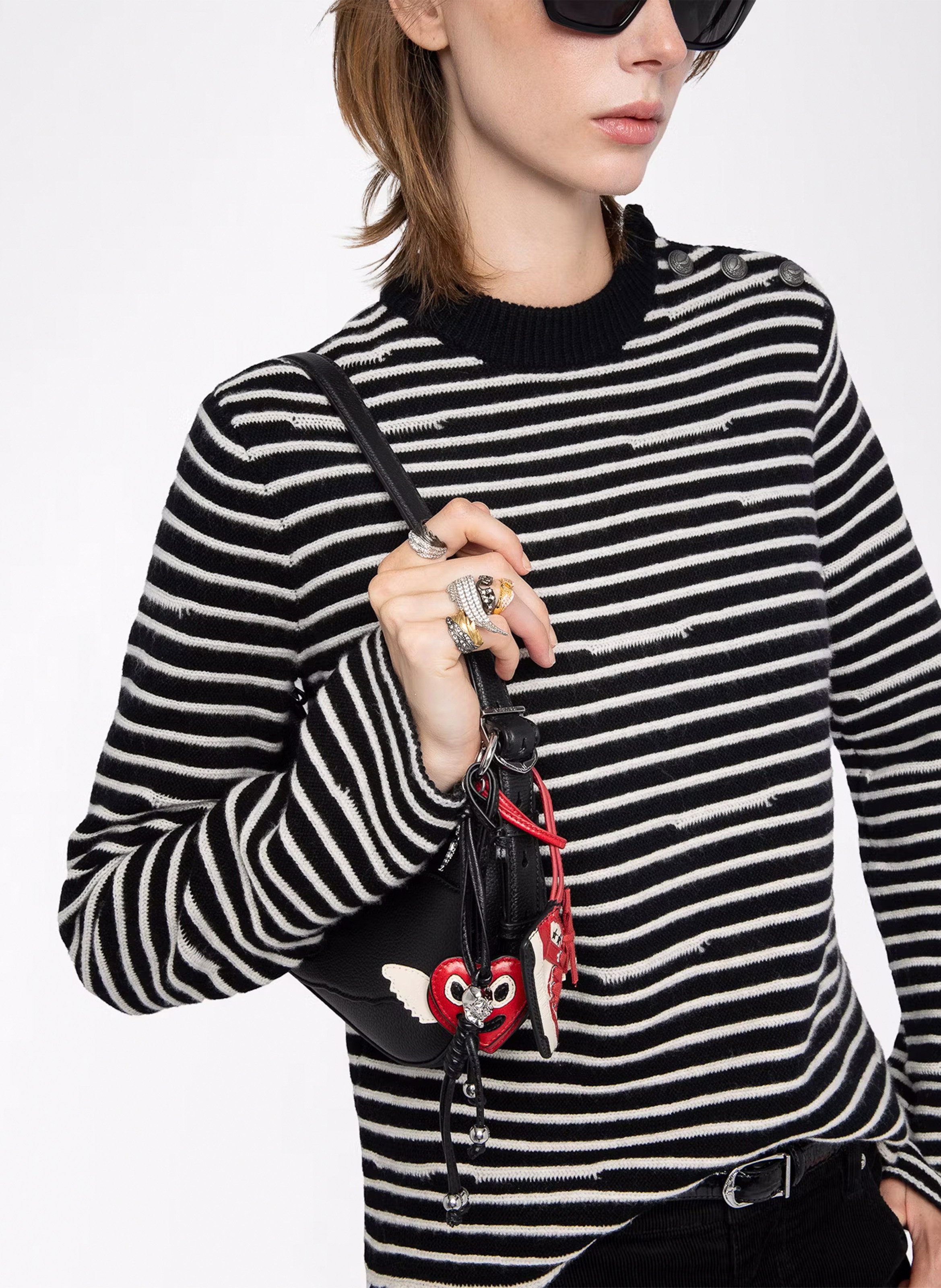 Pull droit rayé en laine et cachemire ZADIG&VOLTAIRE Noir