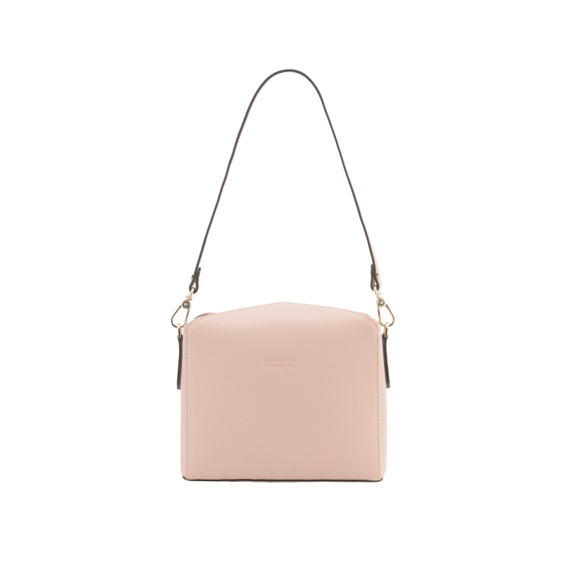 Shoulder bag - coated canvas trimmed with cowhide leather POURCHET Pink