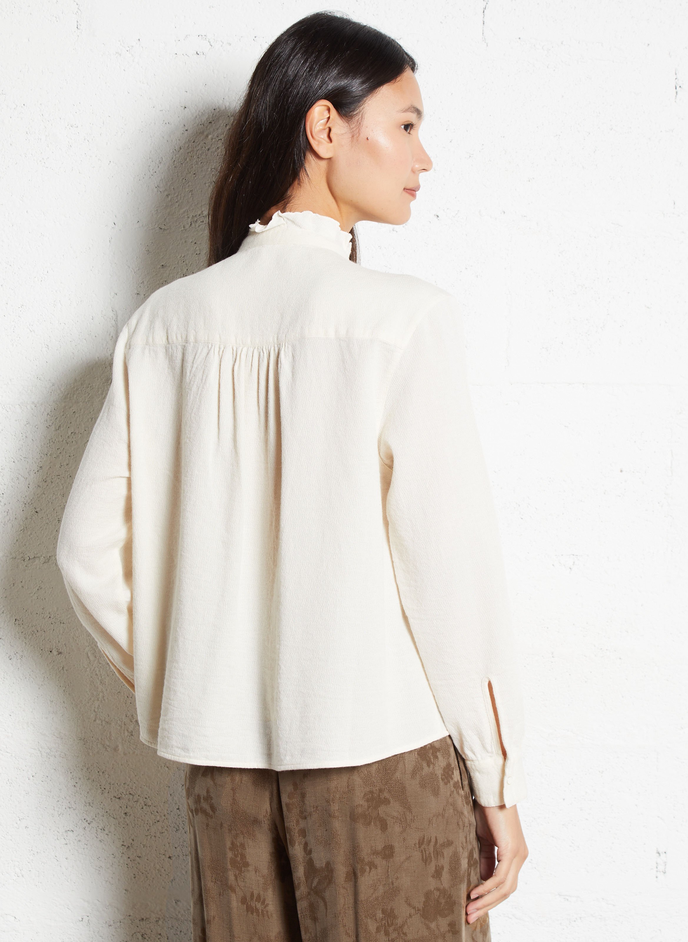 Chemise col montant à volants POMANDERE Blanc