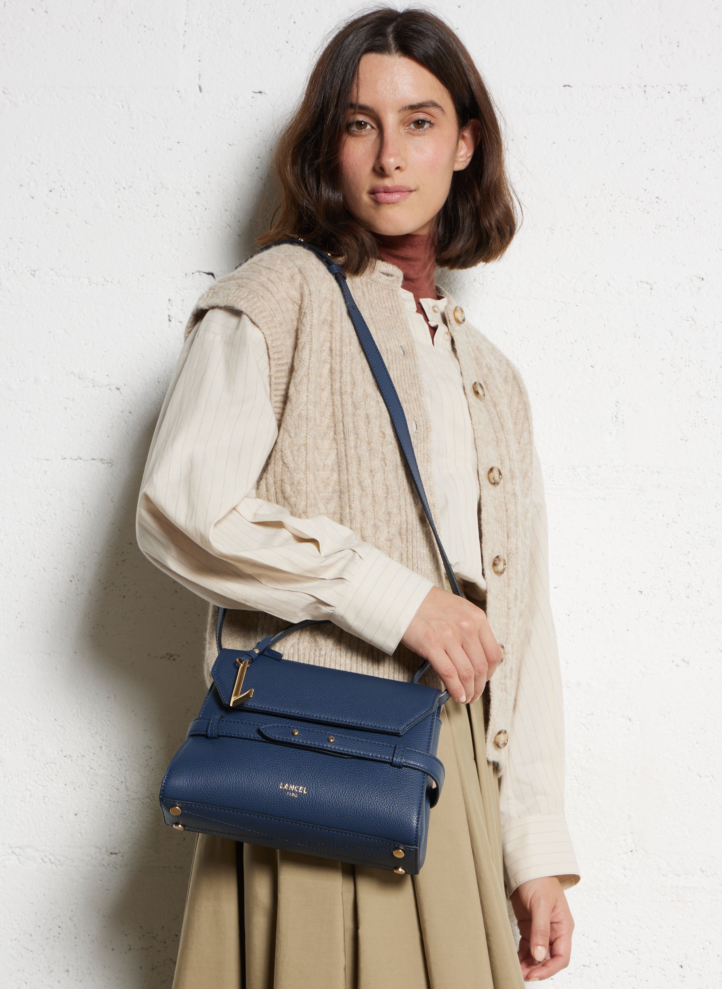 Sac à main en cuir grainé LANCEL Bleu