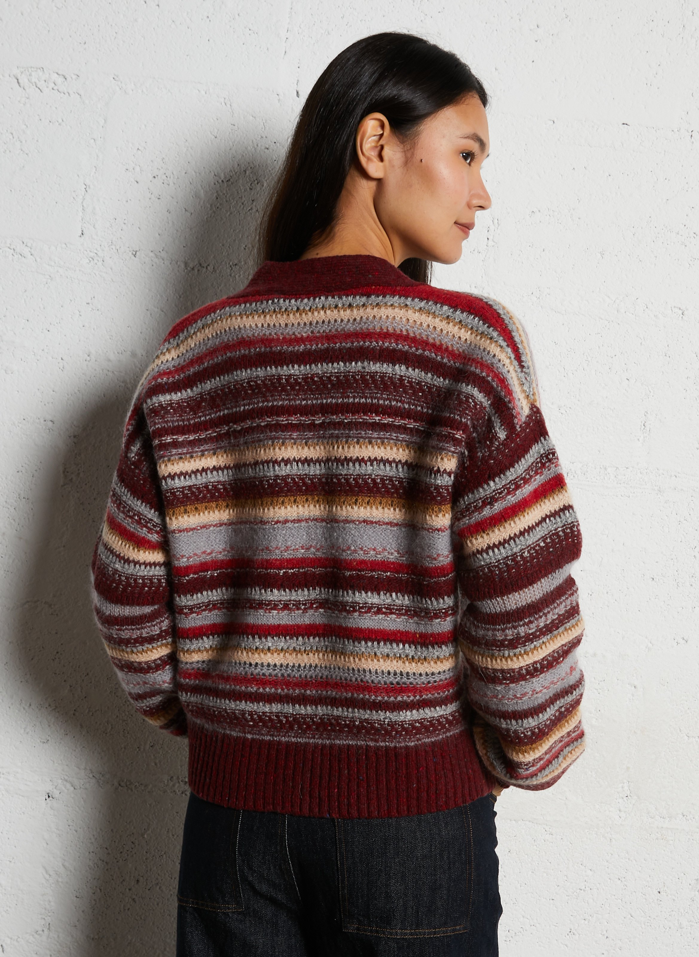 Gilet court rayé en laine mélangée MOMONI Rouge