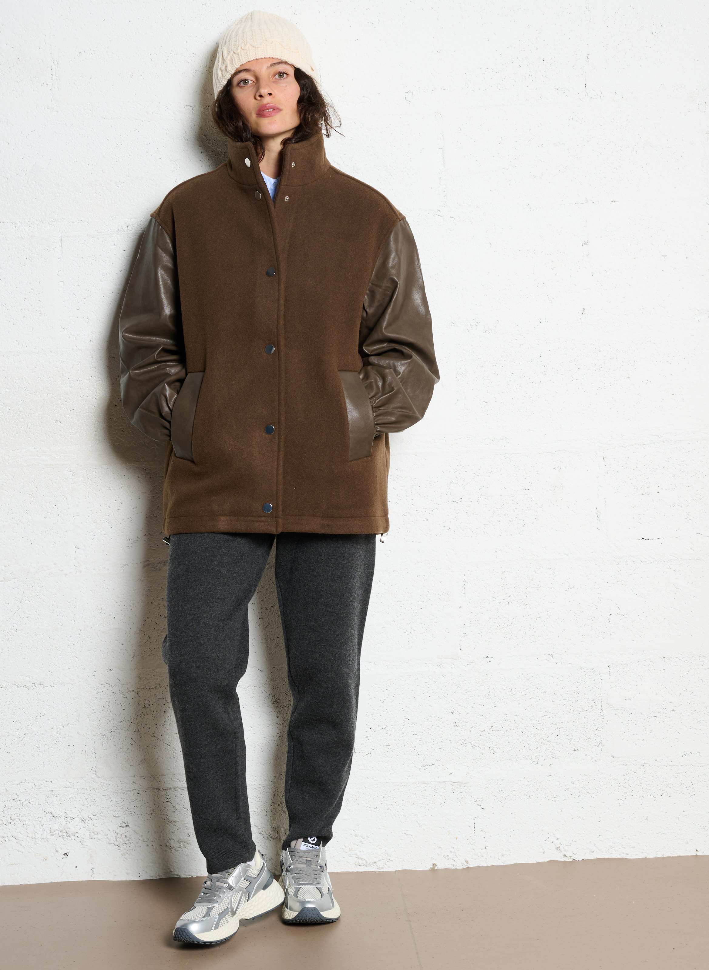 Blouson oversize en laine mélangée BERENICE Marron