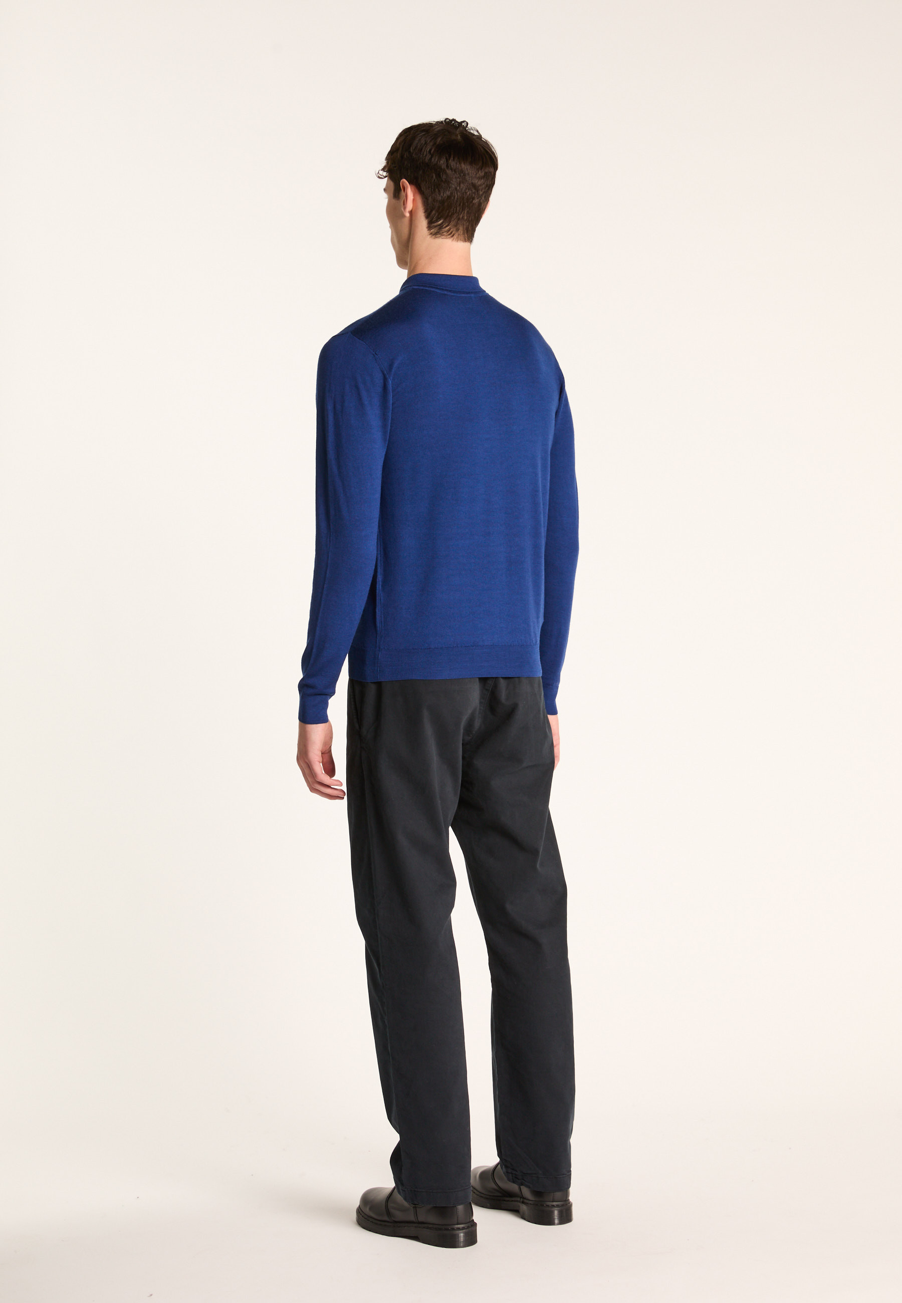Long-sleeve Merino wool polo MAISON MONTAGUT Blue