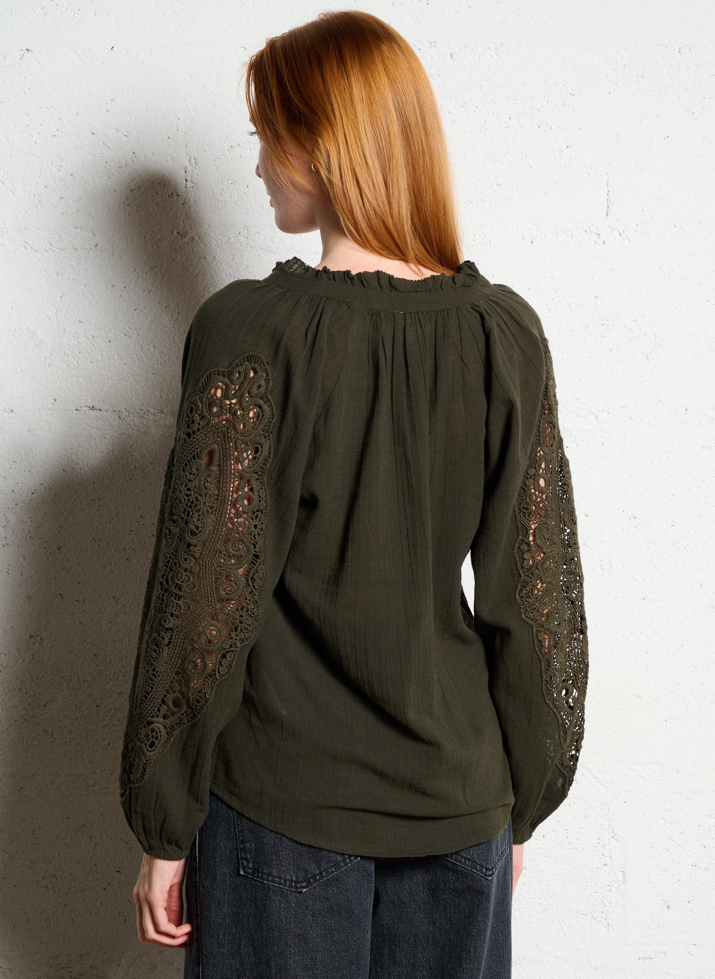 Blouse col V en coton  MAISON 123 Kaki