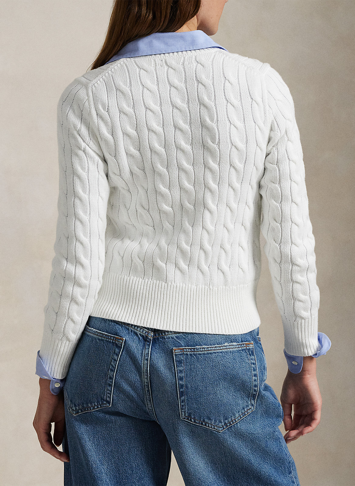 Cardigan droit col rond en coton POLO RALPH LAUREN Blanc