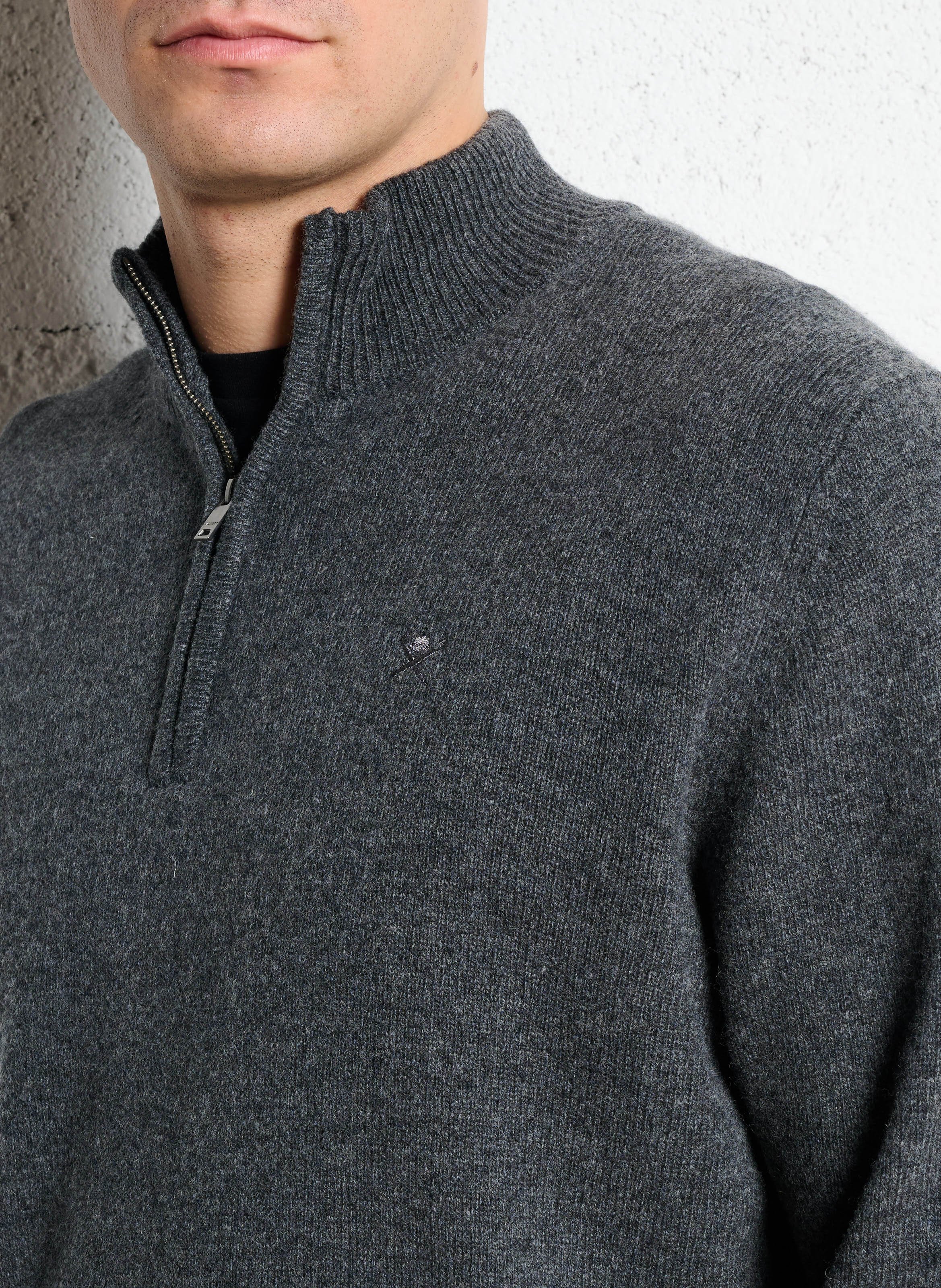 Gerade geschnittener Wollpullover mit Stehkragen und Reißverschluss HACKETT Grau