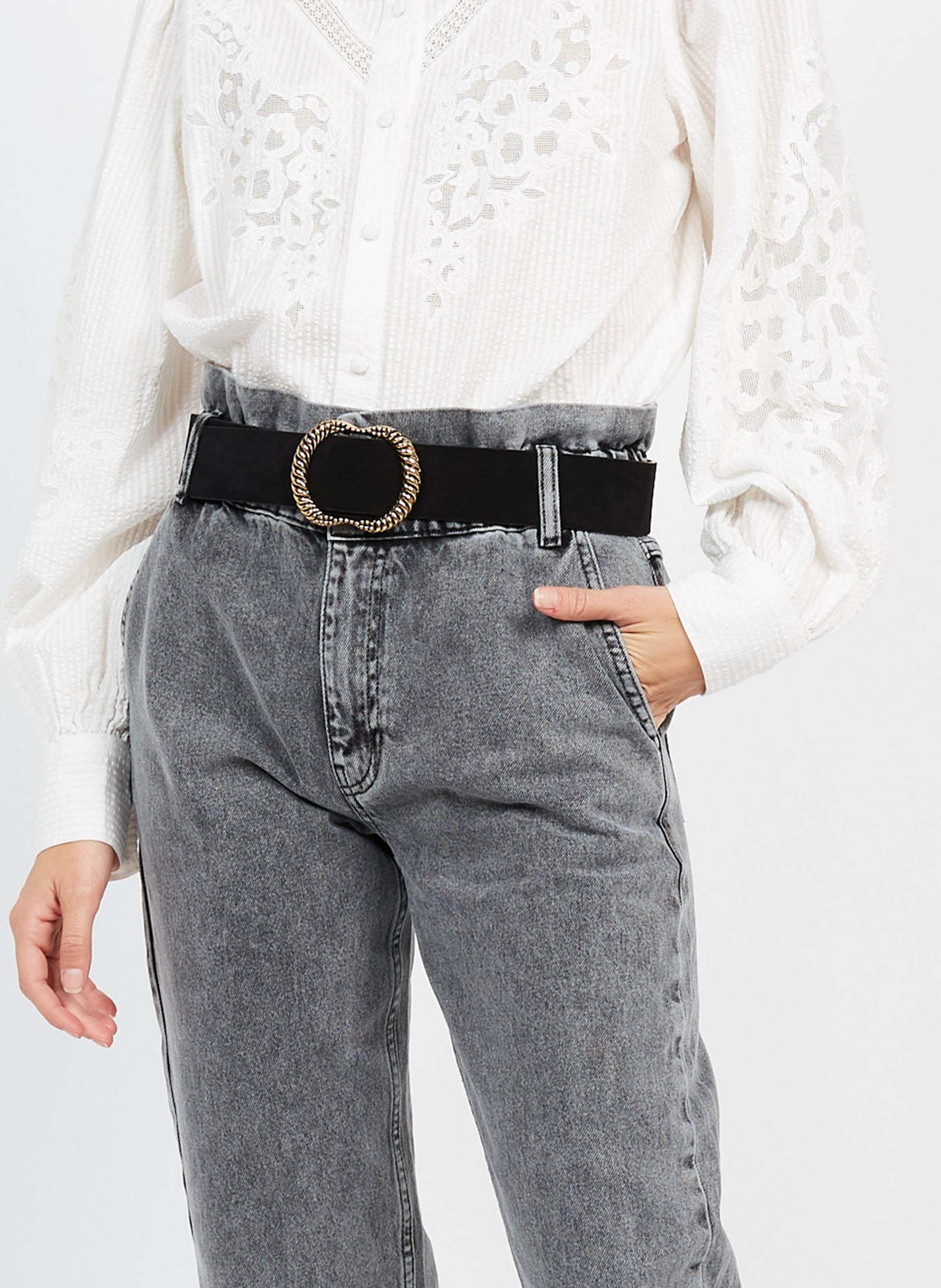 Suede belt with decorative buckle PIECES Black