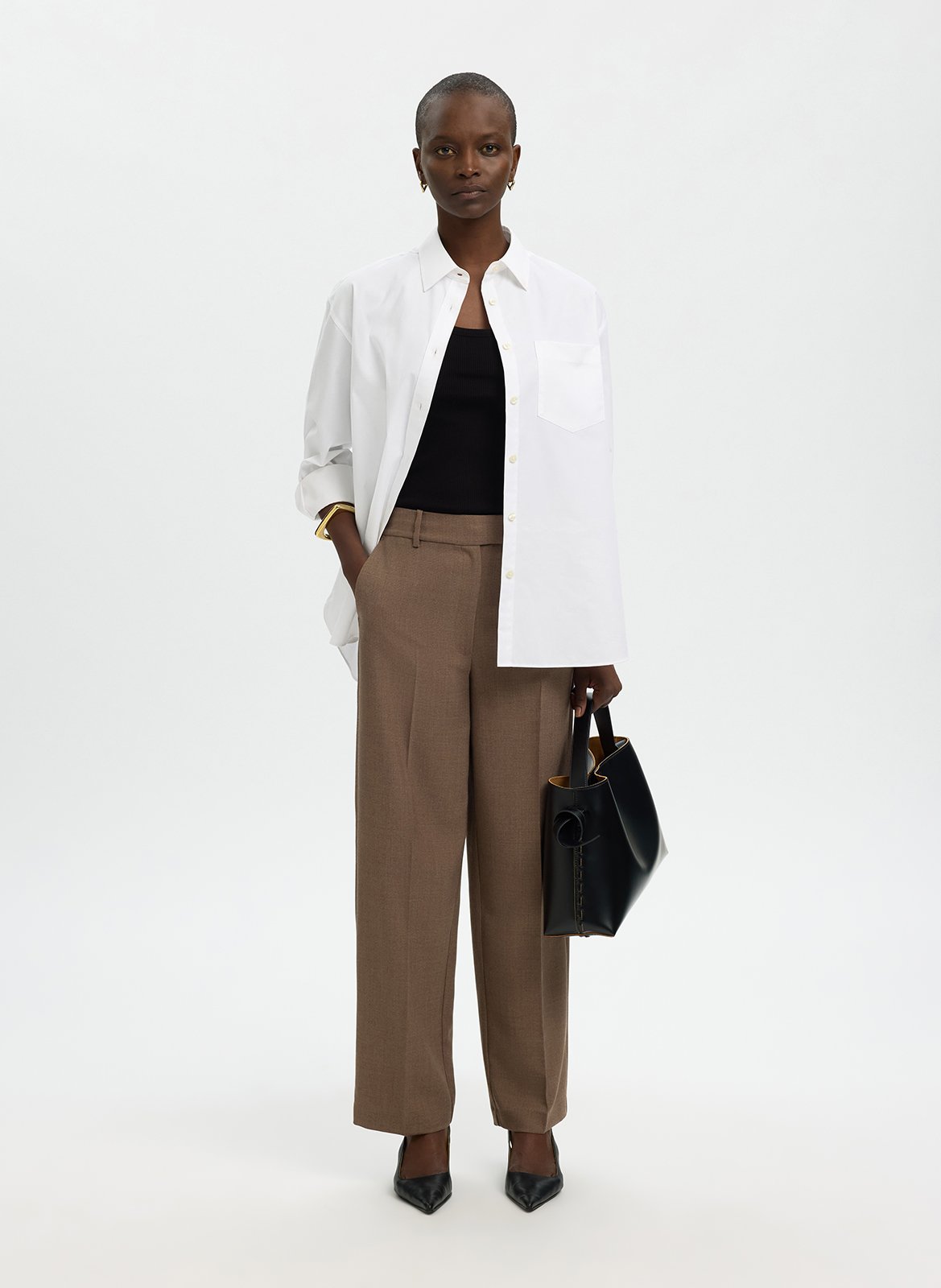 Débardeur droit col rond en coton bio mélangé SELECTED Noir