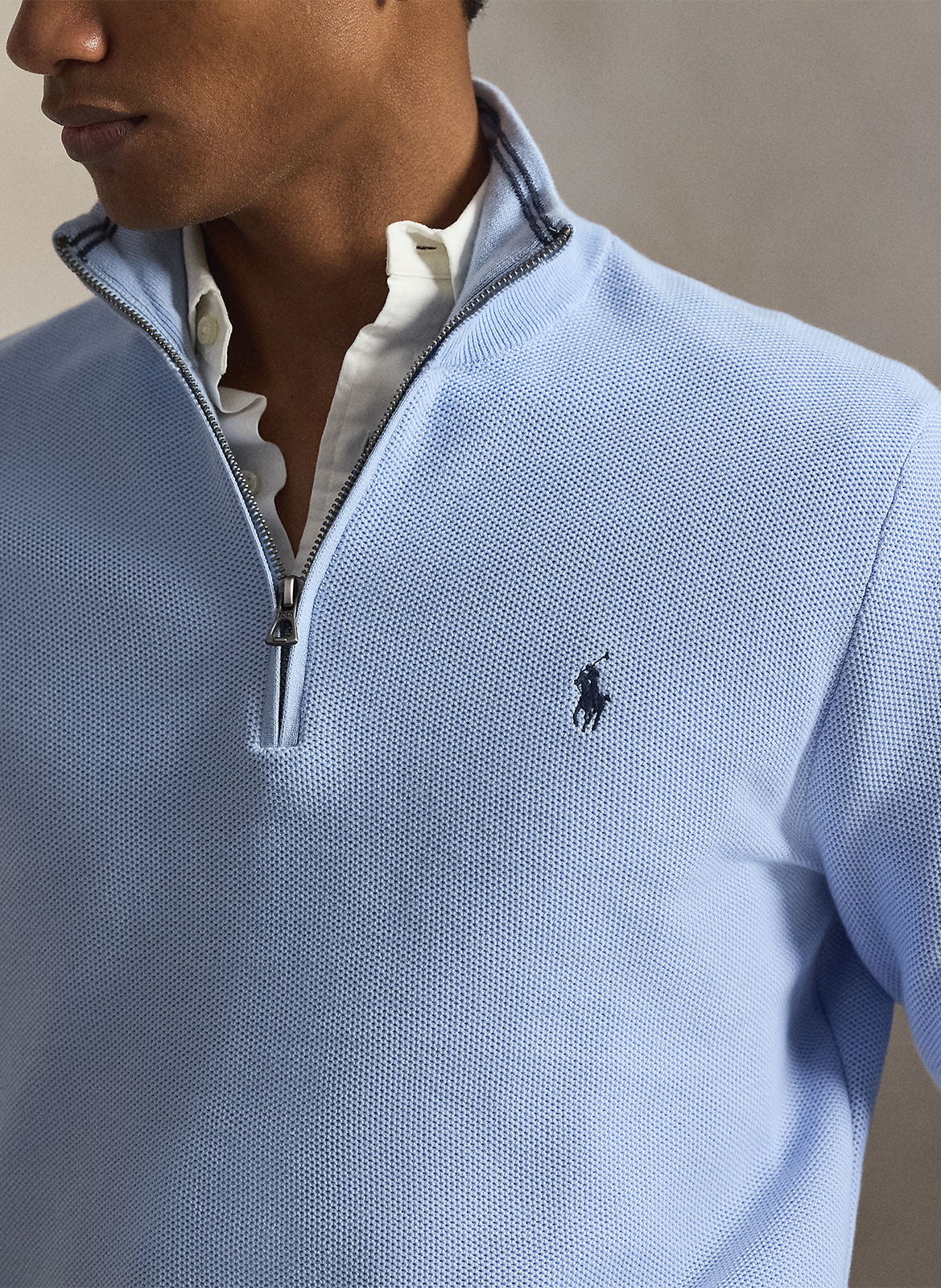Cotton piqué high-neck zipped sweater POLO RALPH LAUREN Blue