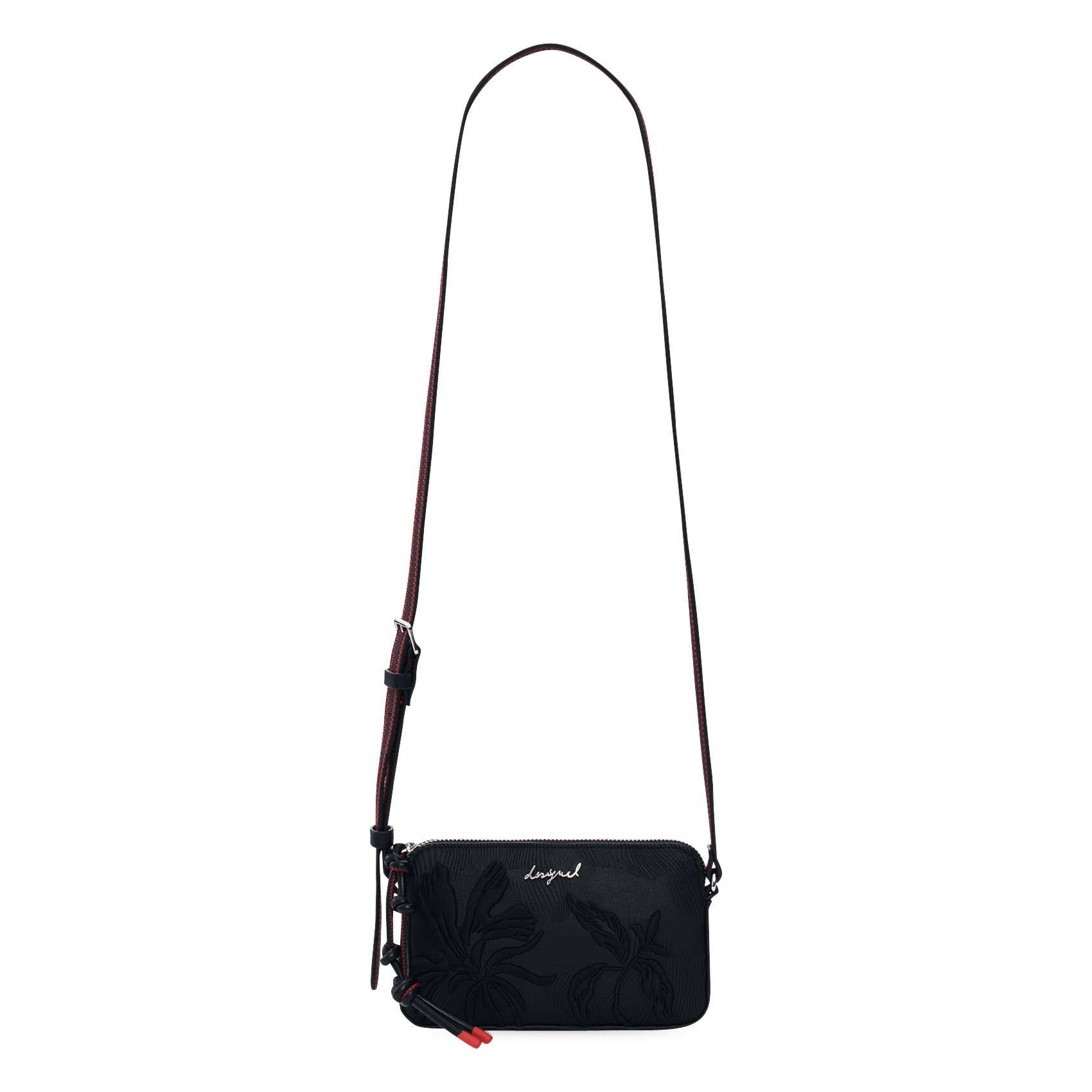 Schoudertas met ritssluiting en gegraveerde bloemen DESIGUAL Zwart