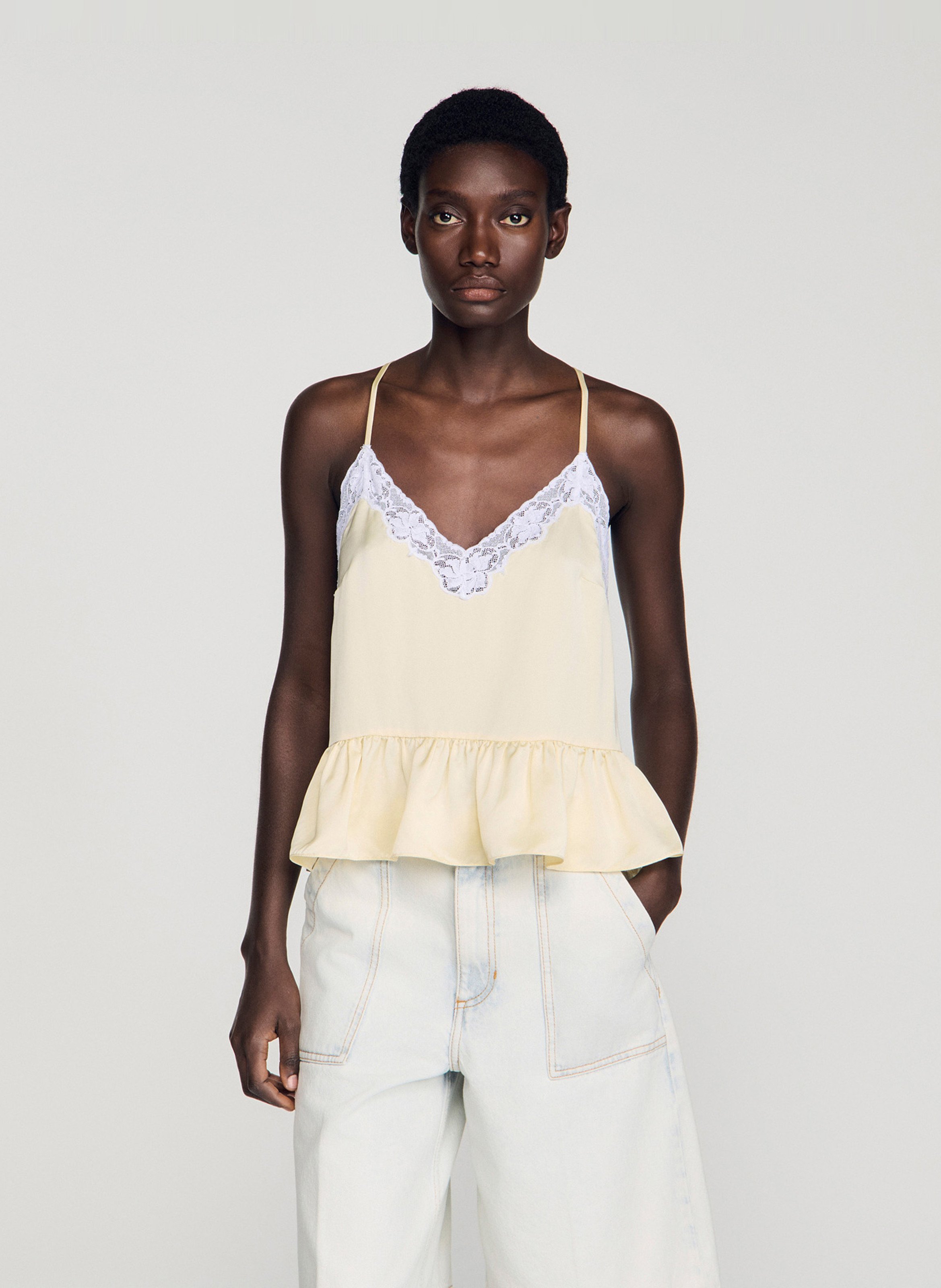 Straight satin camisole SANDRO Yellow