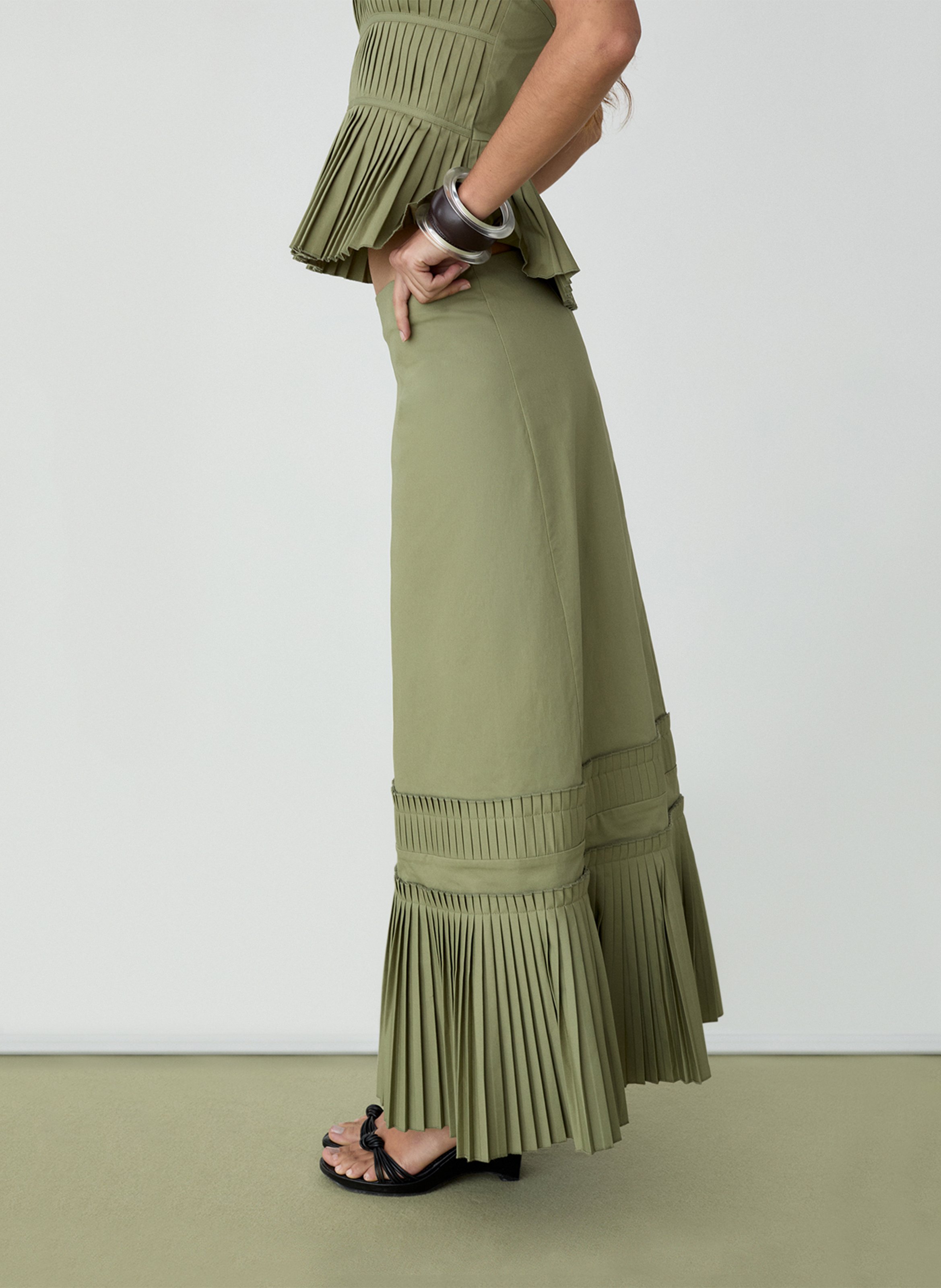 Long cotton-blend skirt LAAGAM Khaki