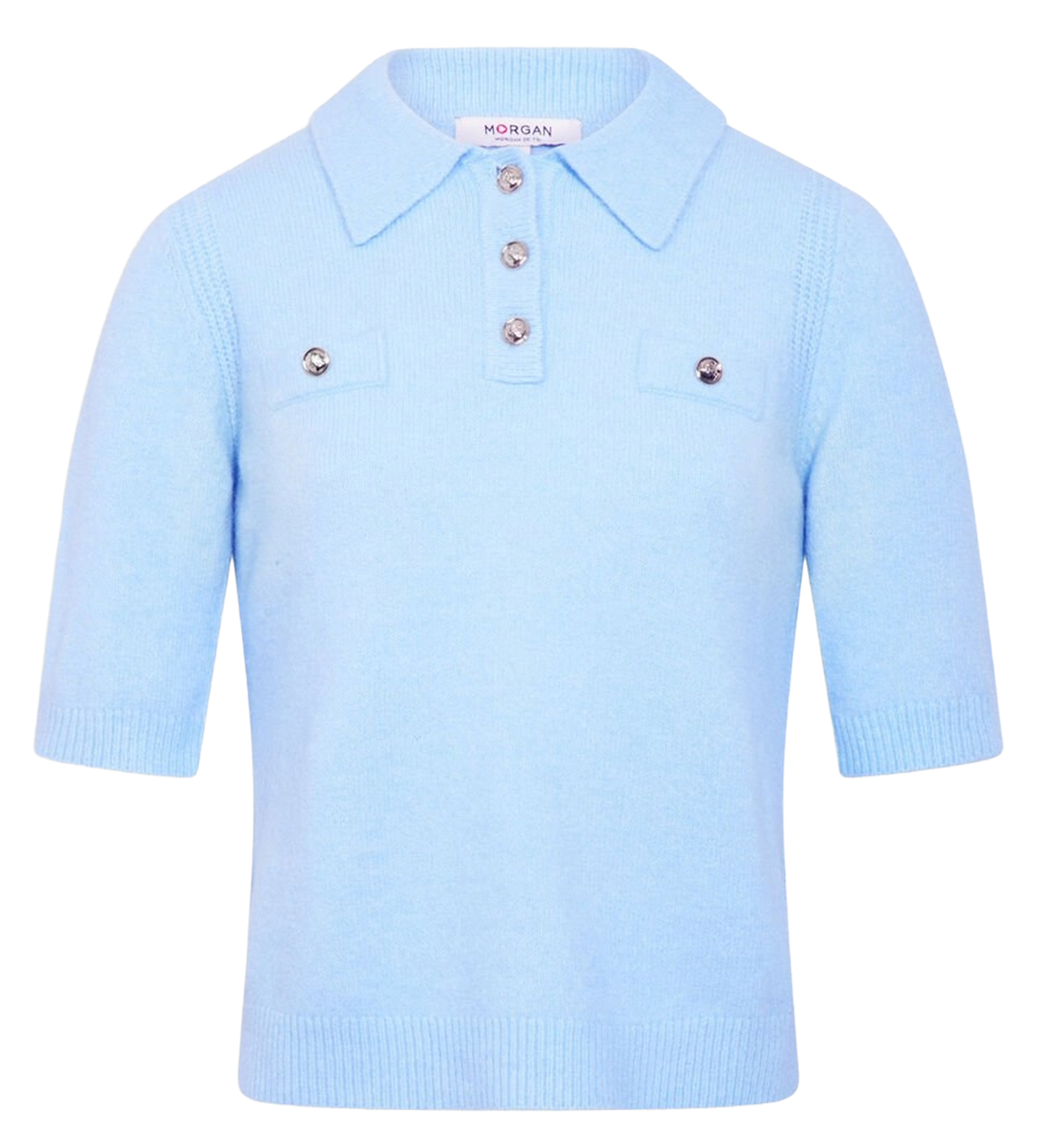 Short-sleeved solid knit polo MORGAN Blue