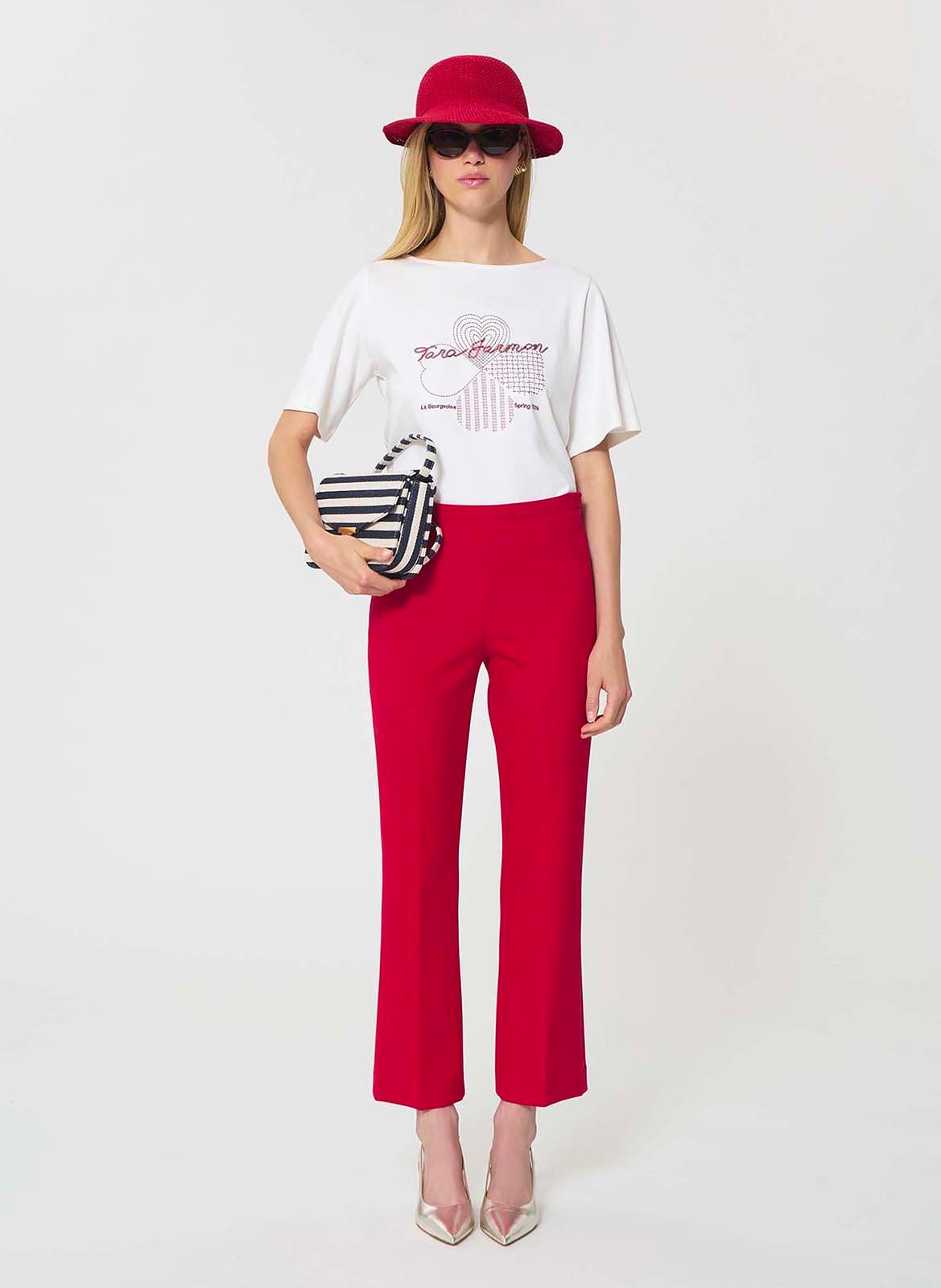 Wijde 7/8 broek van canvas TARA JARMON Rood