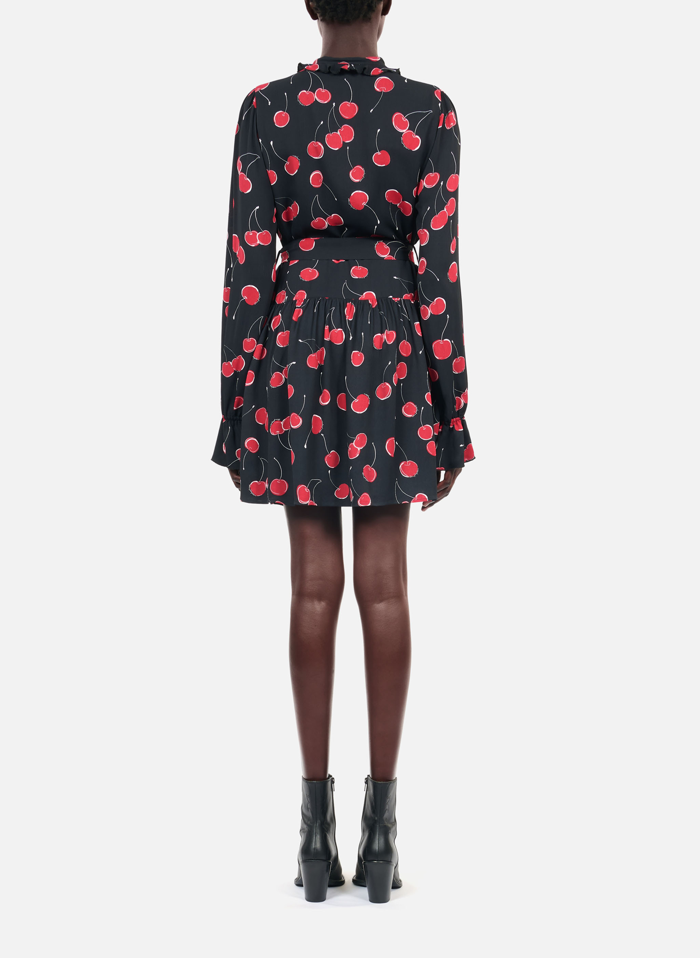 Korte jurk met ronde hals en kersenprint THE KOOPLES Zwart