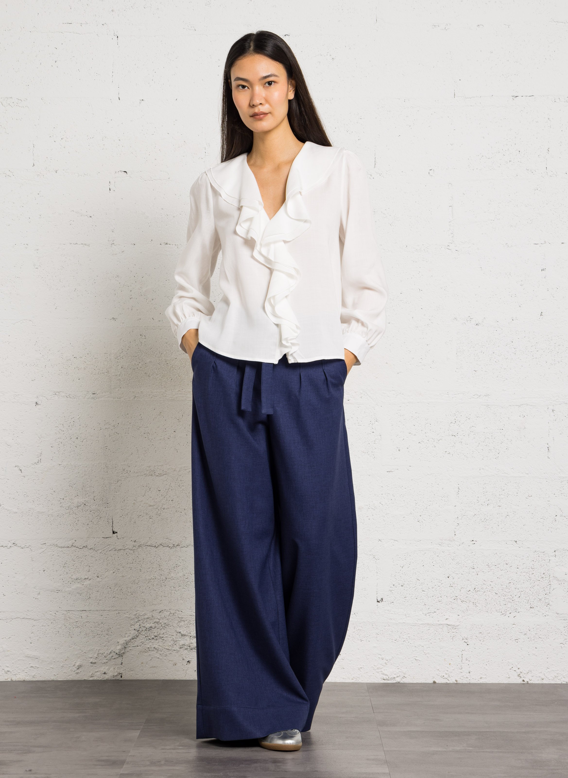 Loose V-neck blouse with ruffles LA PETITE ETOILE Beige