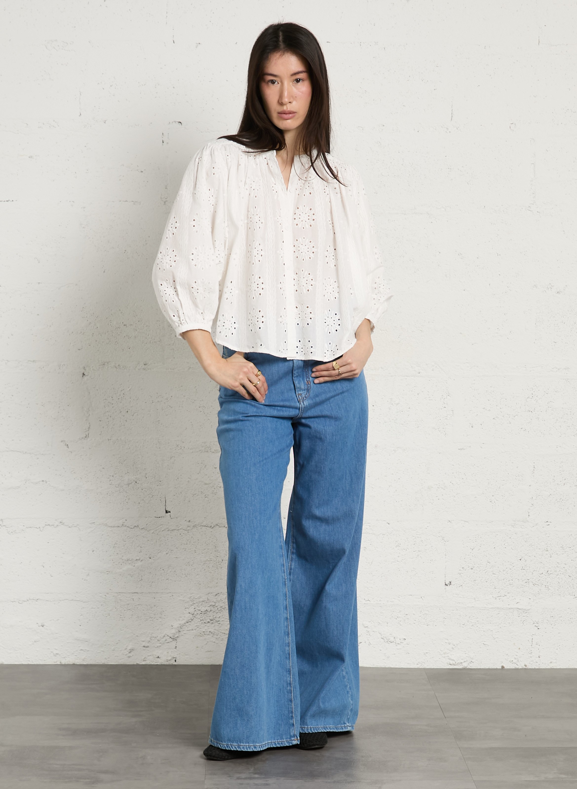 Loose-fit cotton shirt with mandarin collar SEE U SOON White