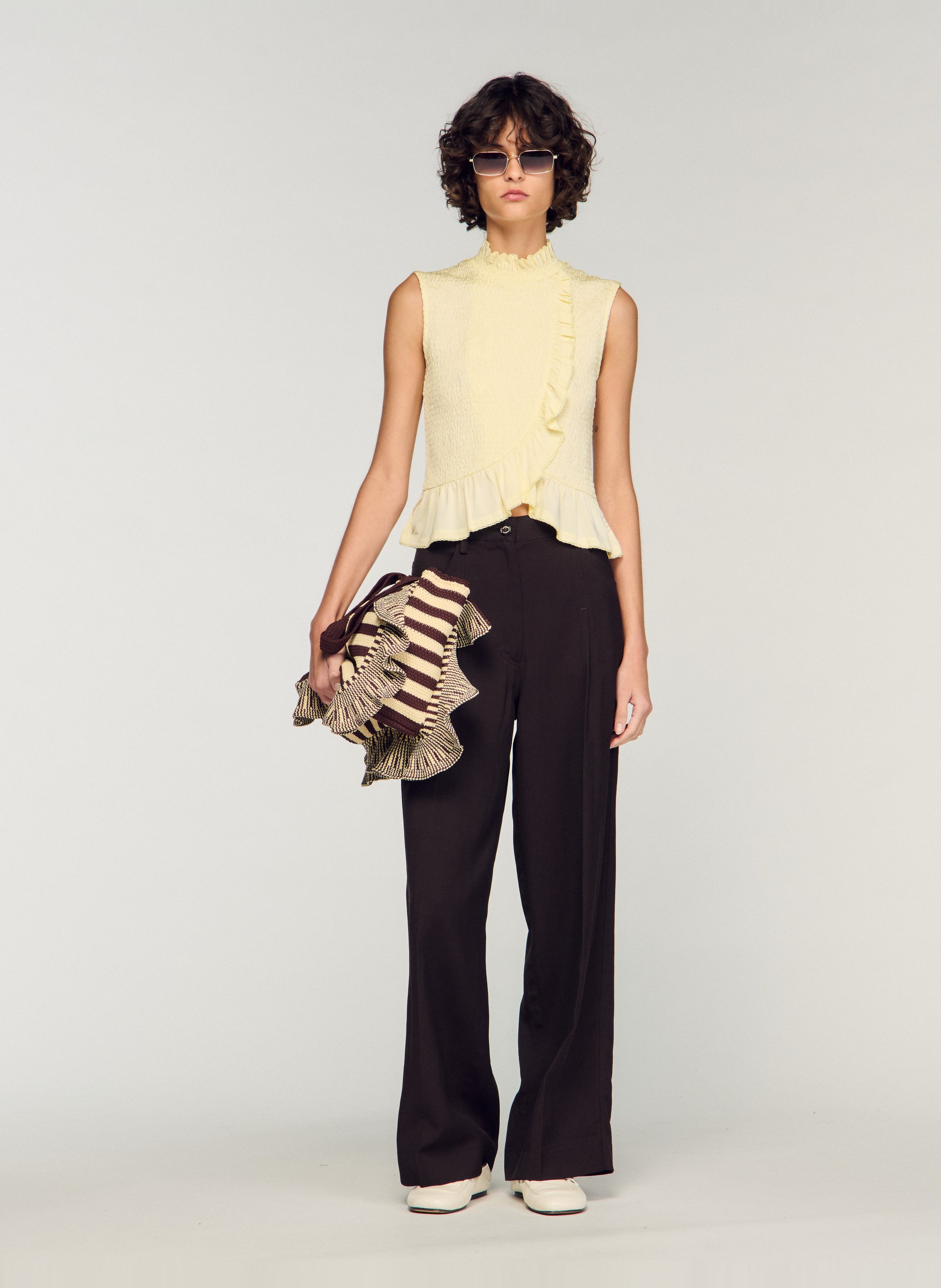 Fitted high neck top SANDRO Yellow