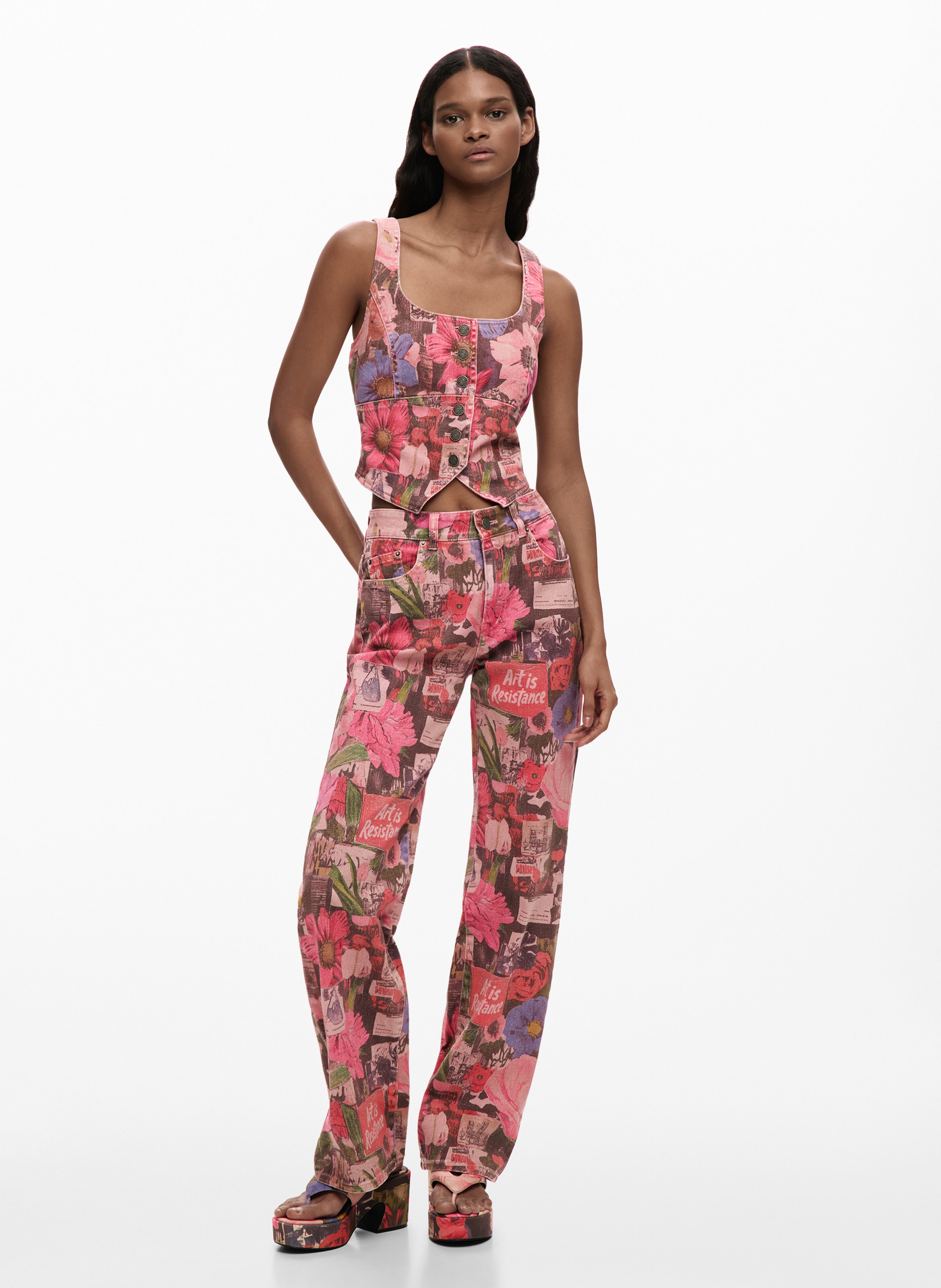 Straight Cut Jeans mit Print DESIGUAL Rot