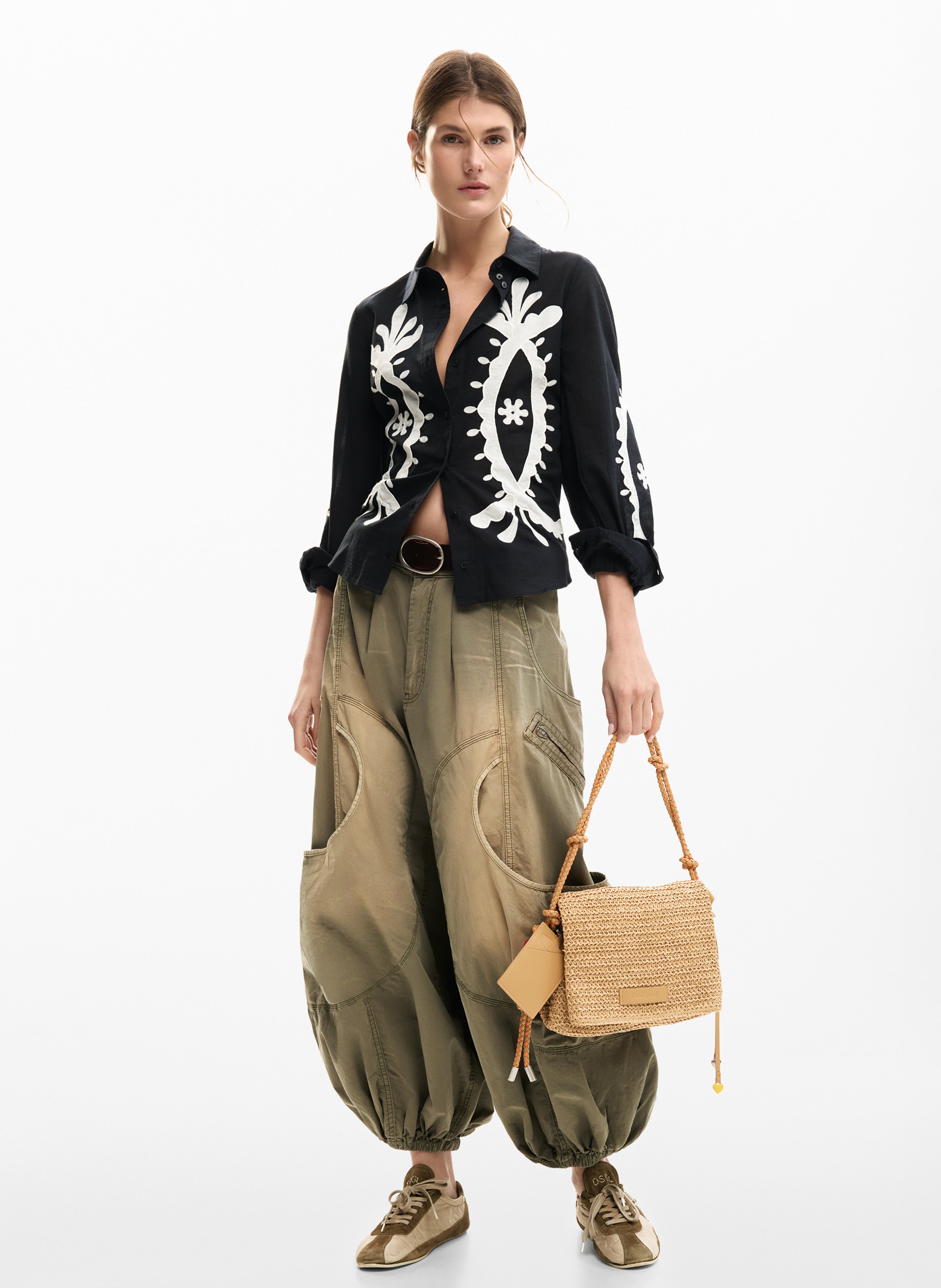 Embroidered balloon sleeve shirt DESIGUAL Black