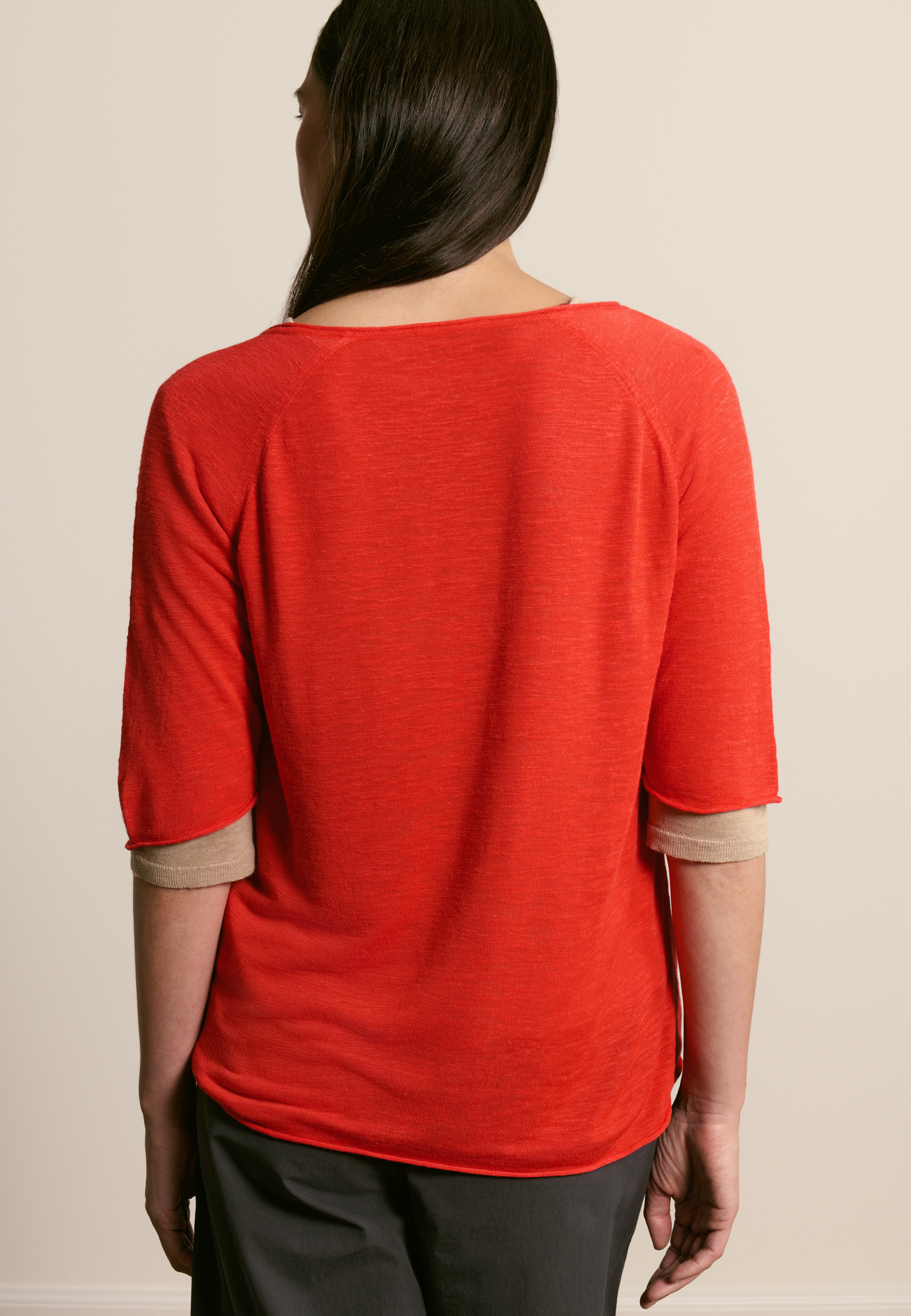 T-shirt col v en lin flammé MAISON MONTAGUT Rouge