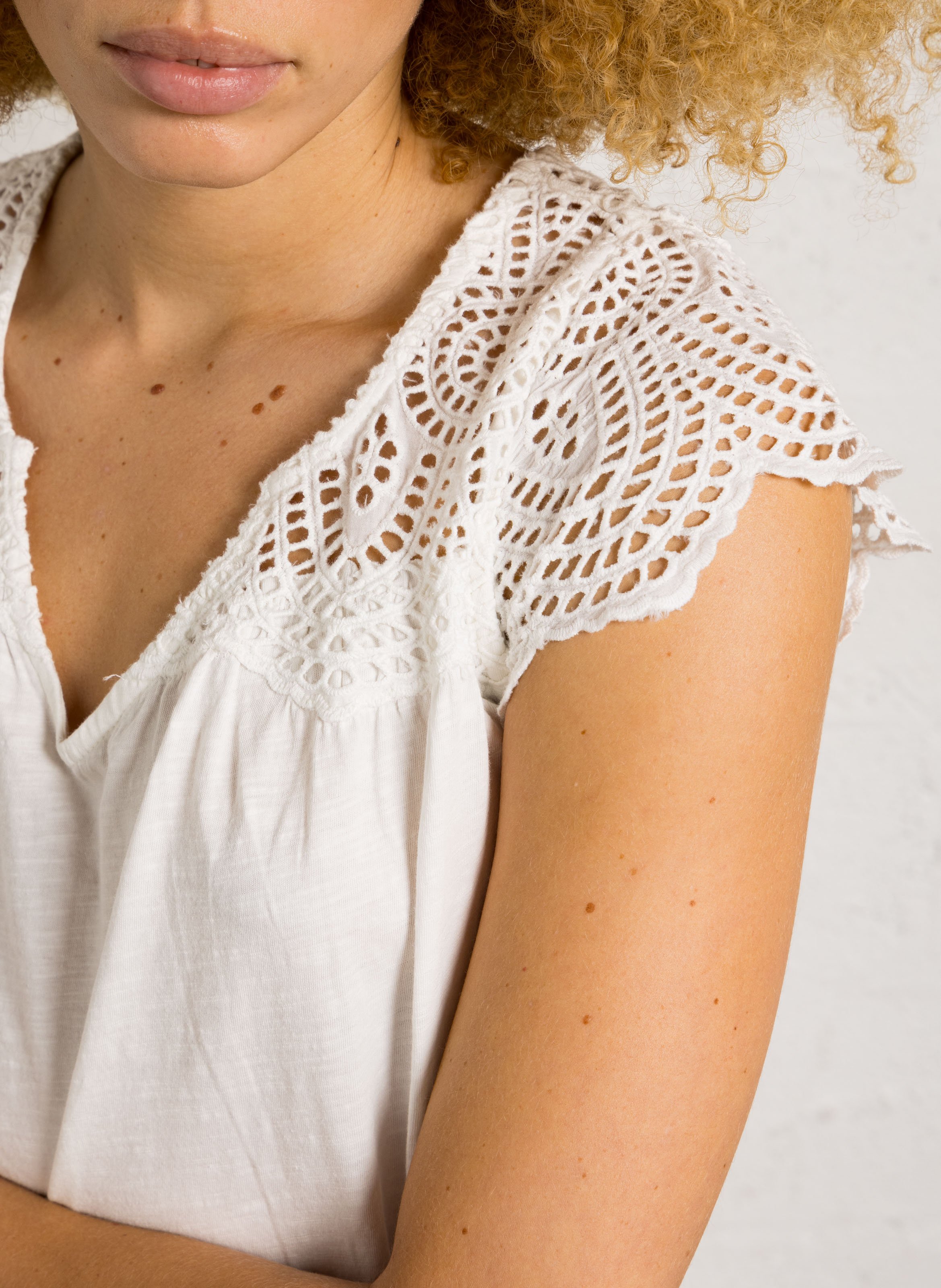 Top col V en coton MAISON 123 Blanc