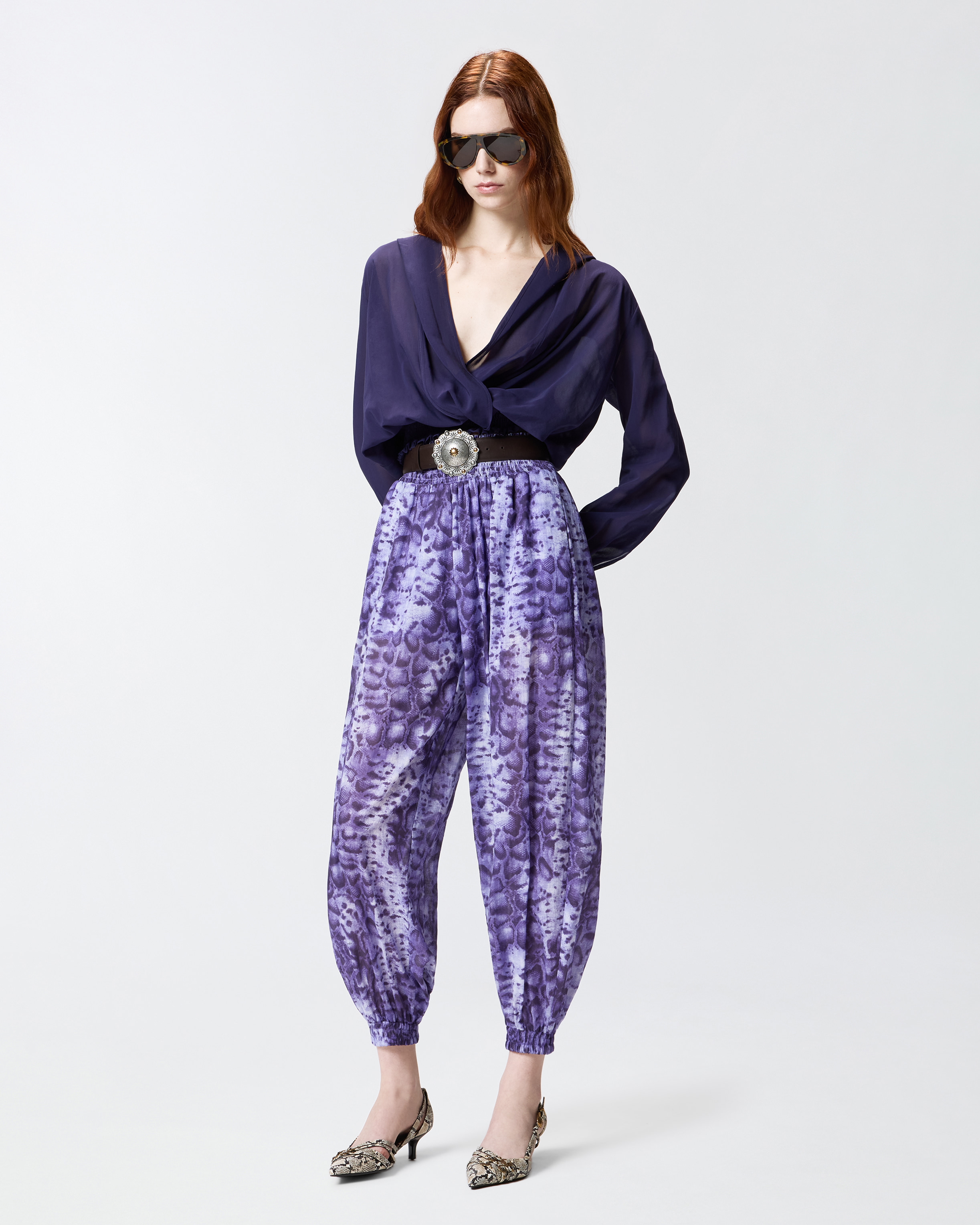 Blouse cropped à capuche et détails transparents PINKO Violet