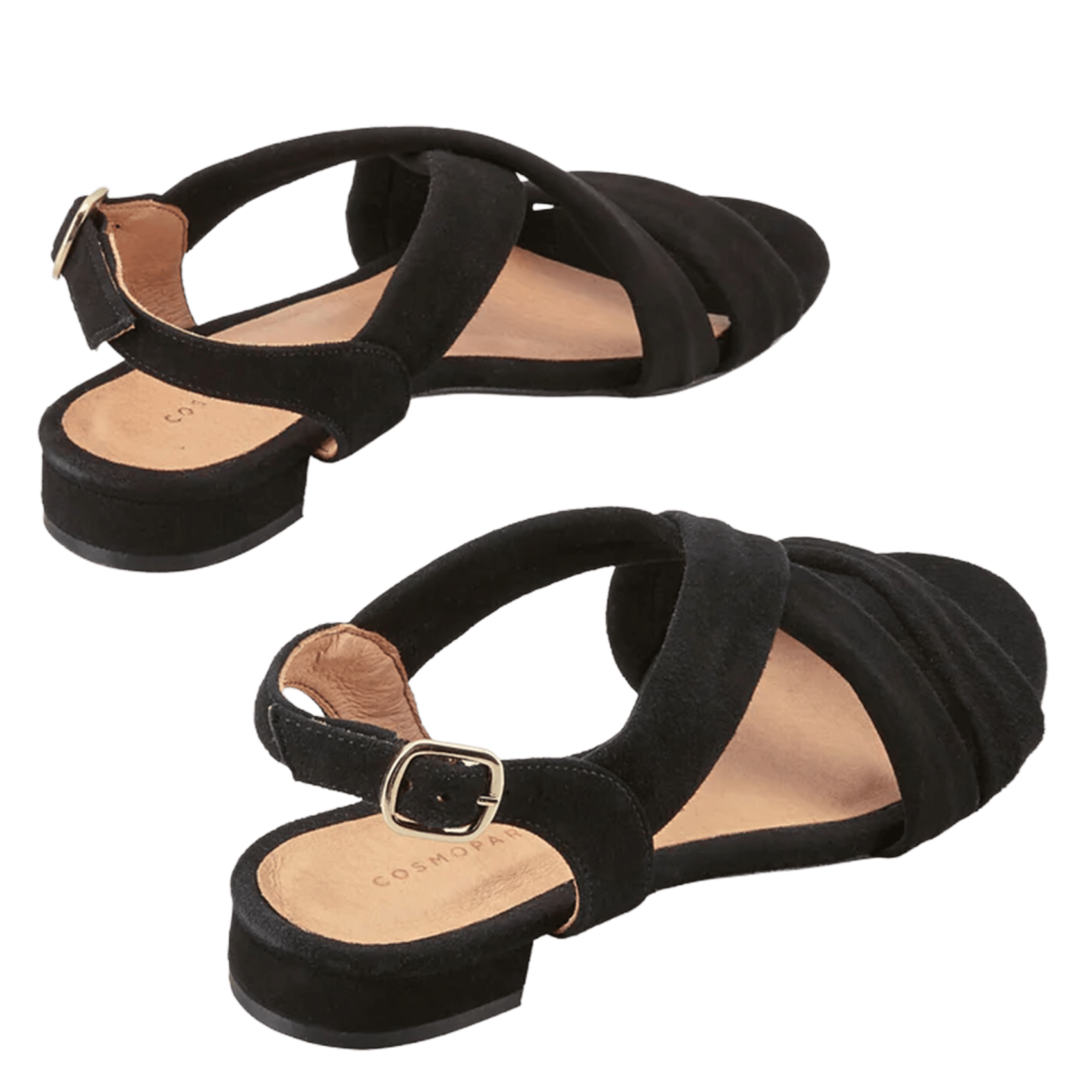 Avarca Berlin - Flache Ledersandalen mit Samt COSMOPARIS Schwarz