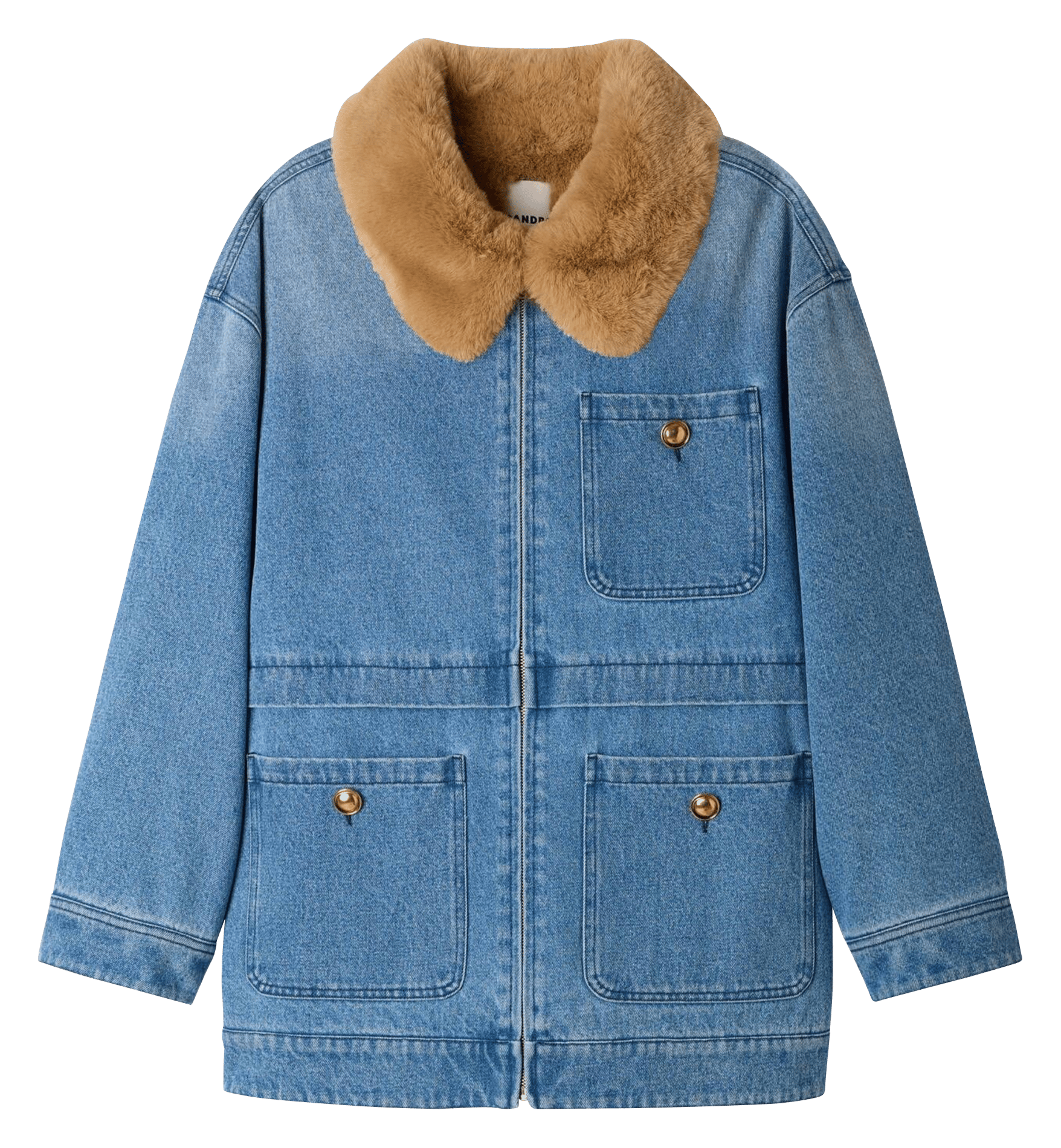 Manteau droit en coton SANDRO Bleu