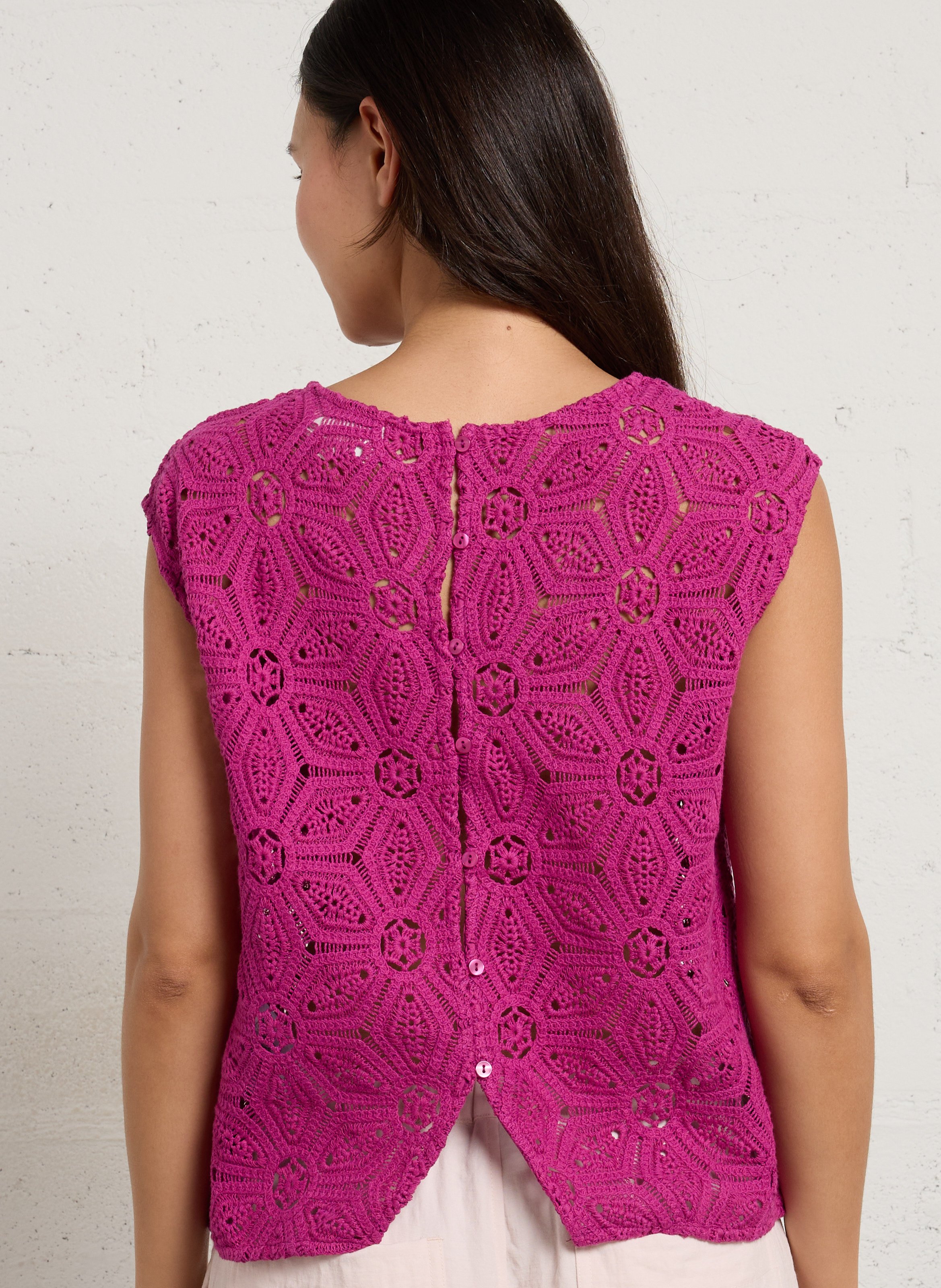 Top col rond en crochet SUD EXPRESS Rose