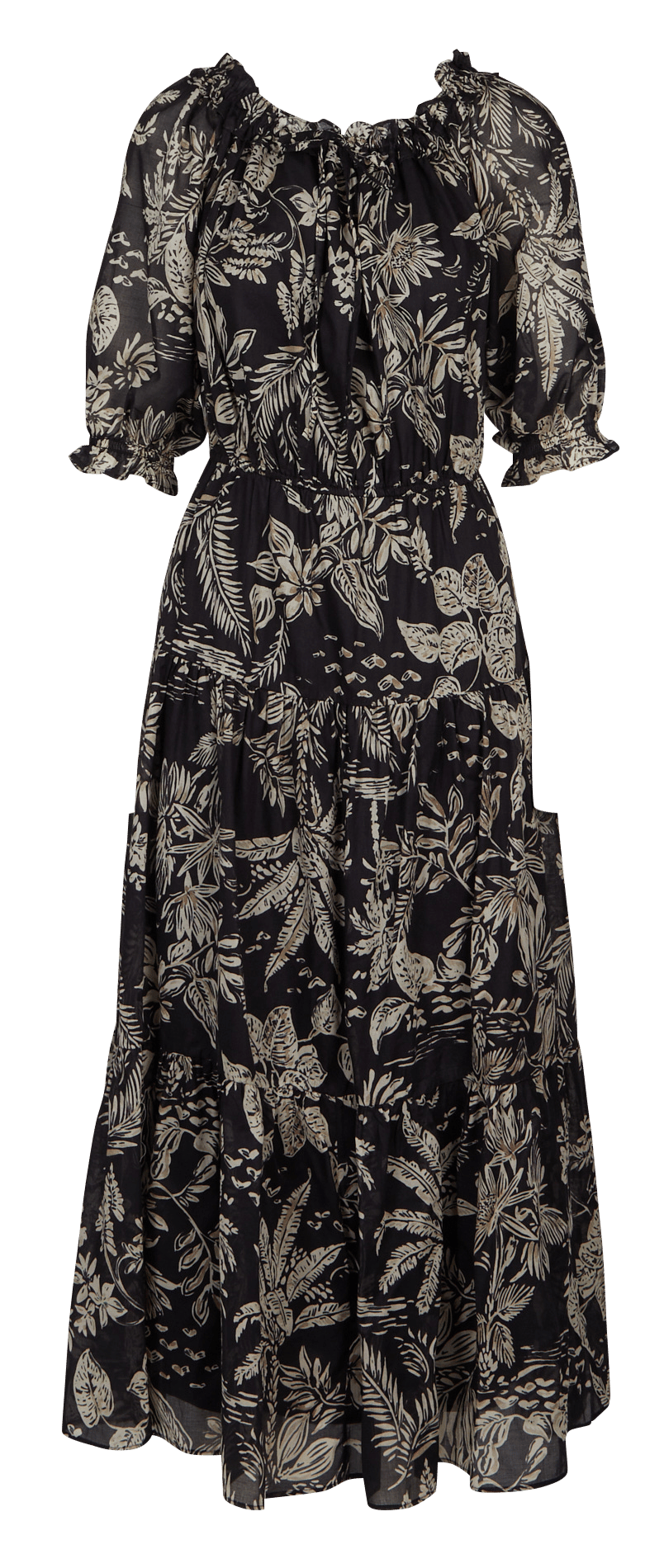 Robe longue col bardot en coton SUD EXPRESS Noir