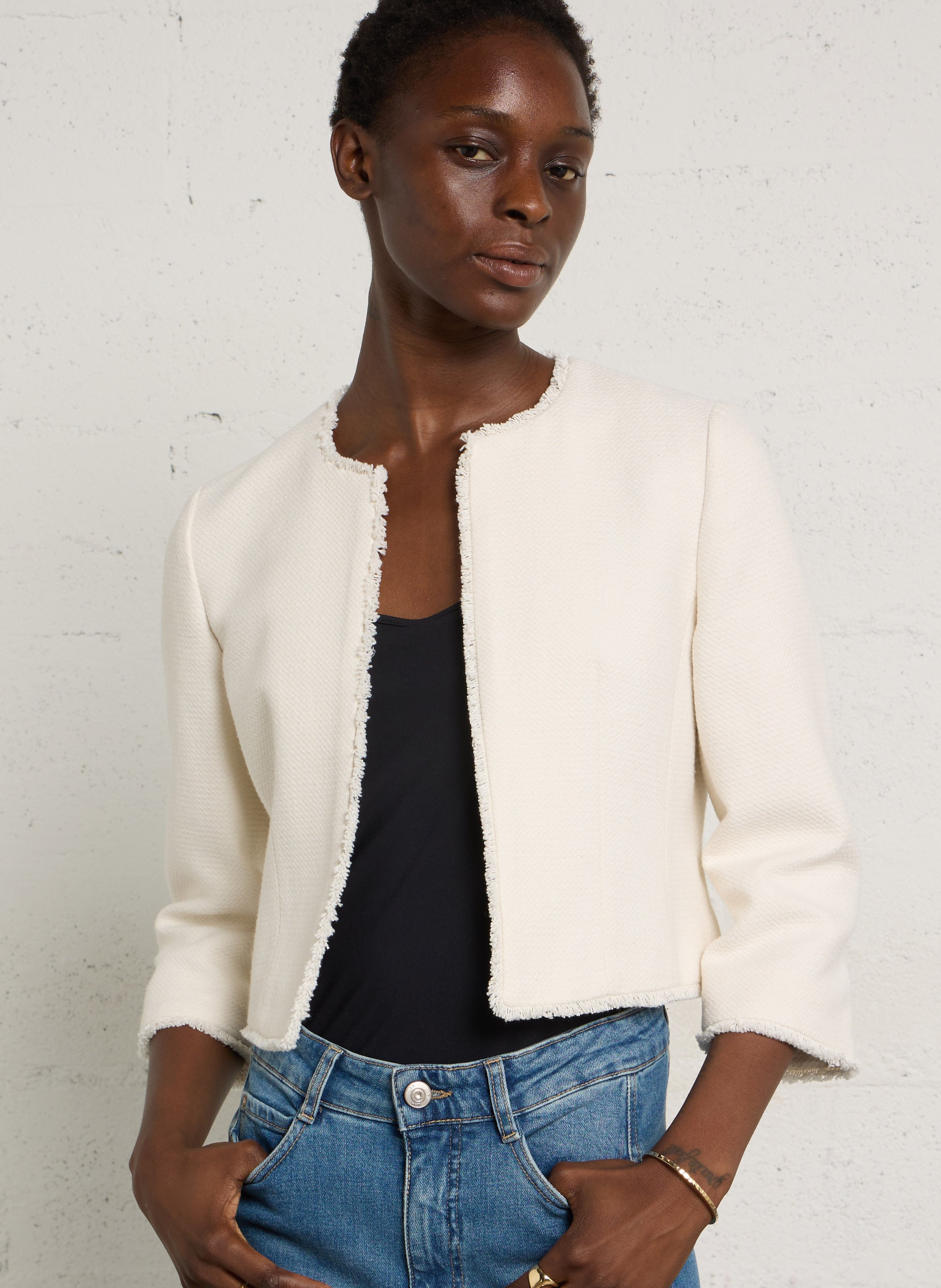 Veste col rond en coton mélangé MAISON 123 Blanc