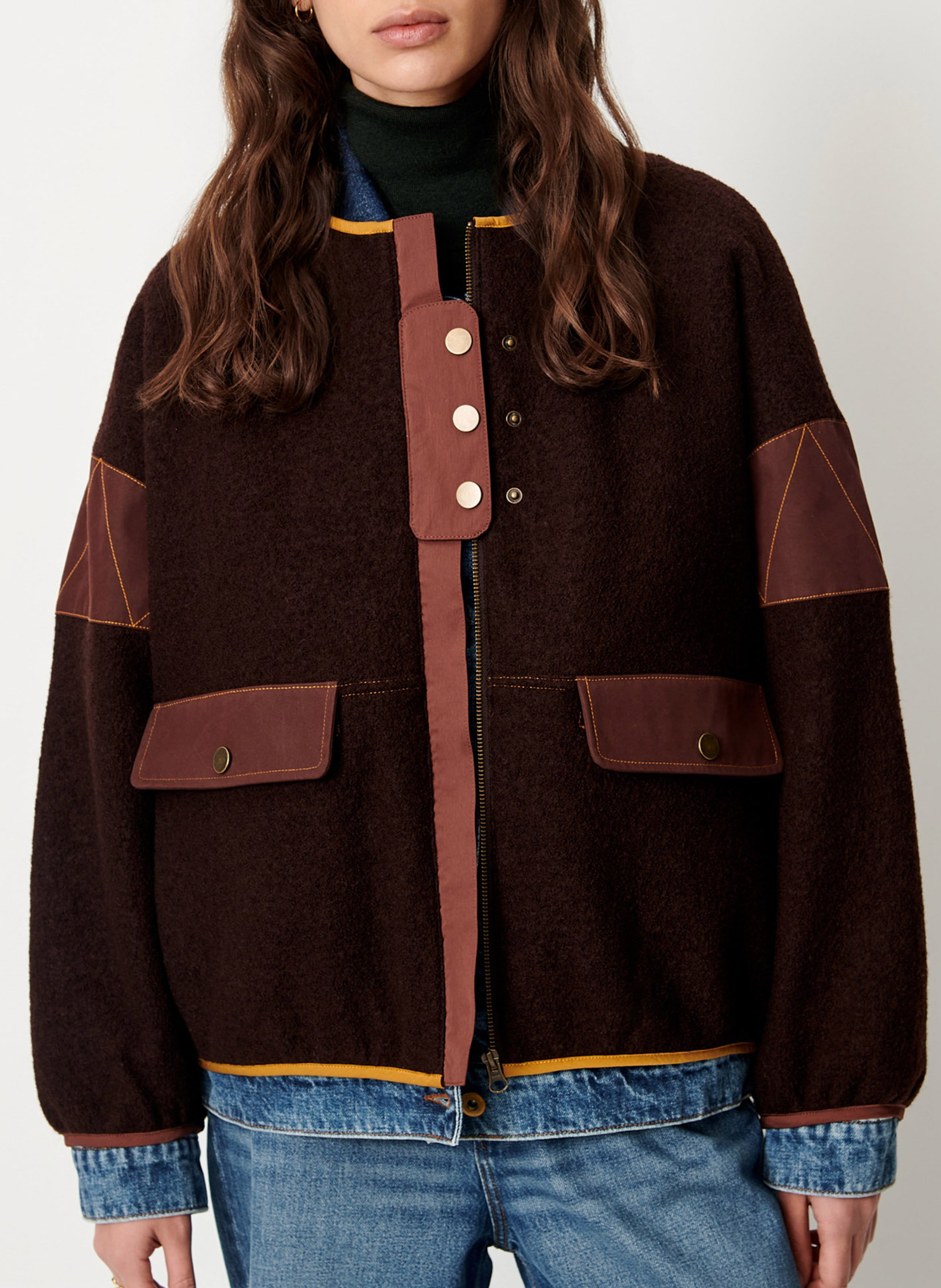 Round denim and wool jacket SESSUN Brown