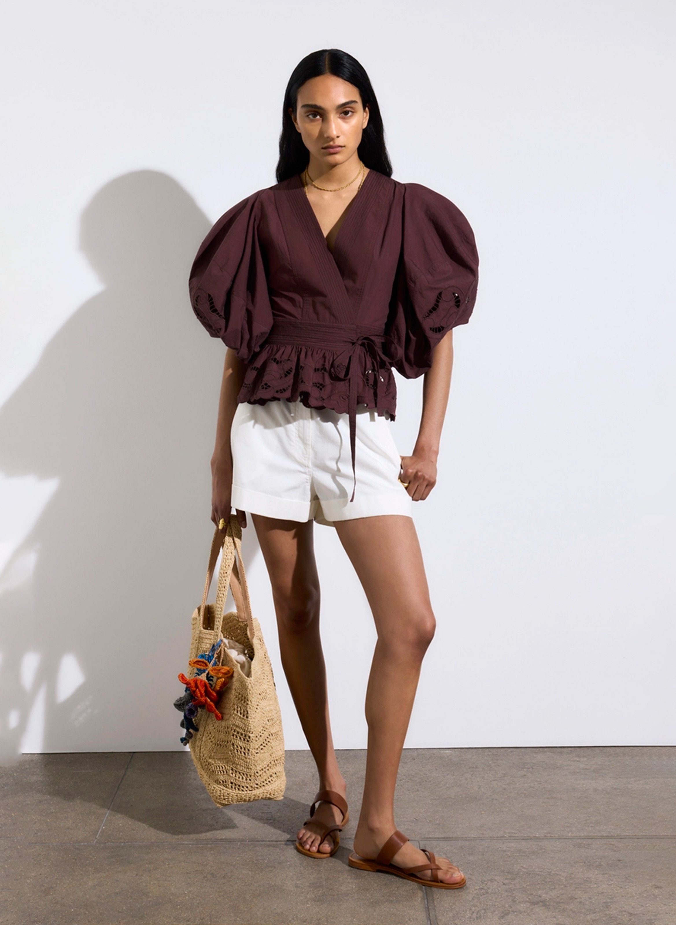 Katoenen blouse met V-hals VANESSA BRUNO Bruin
