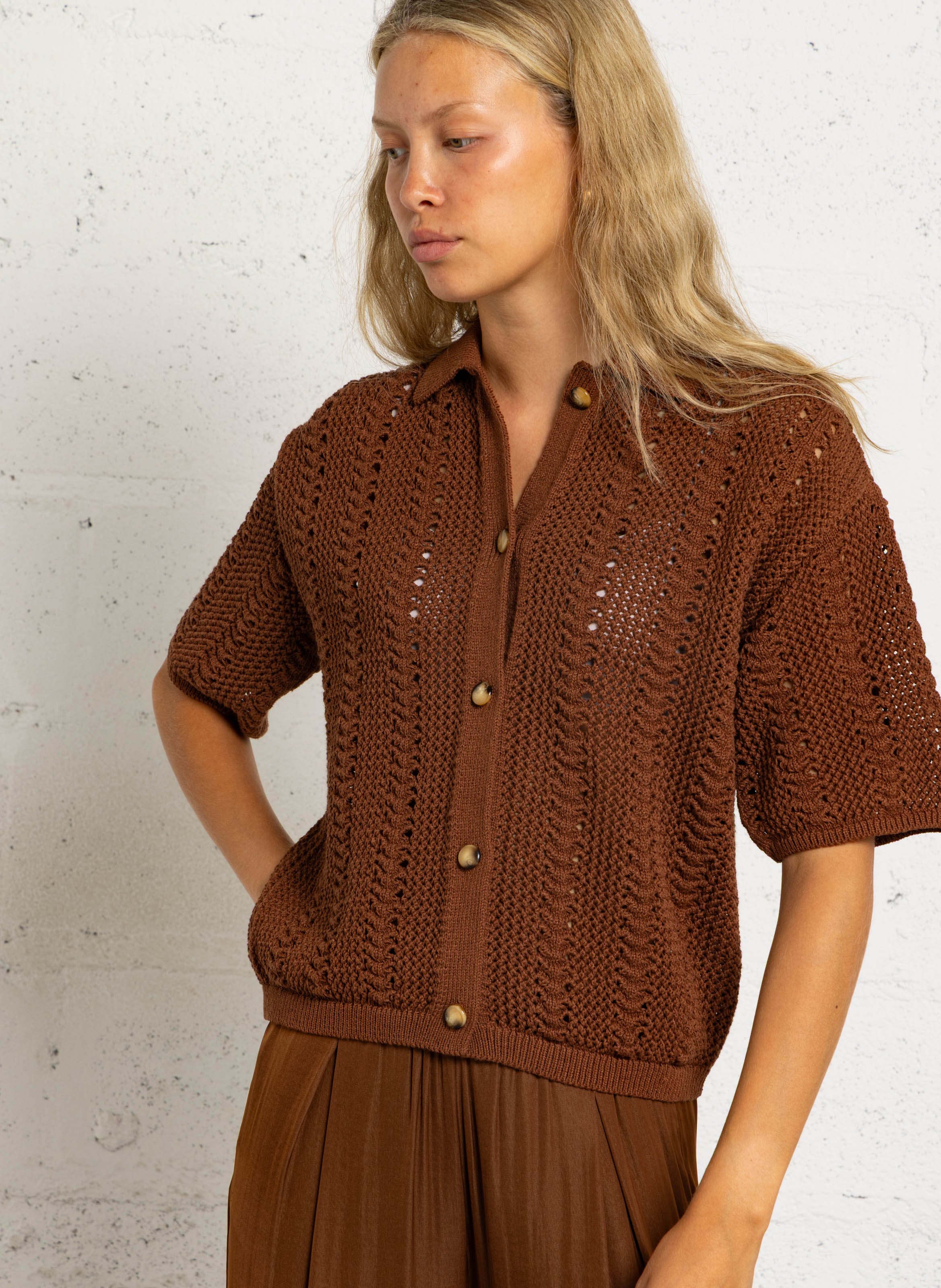 Short-sleeved cotton-blend sweater MAISON 123 Beige