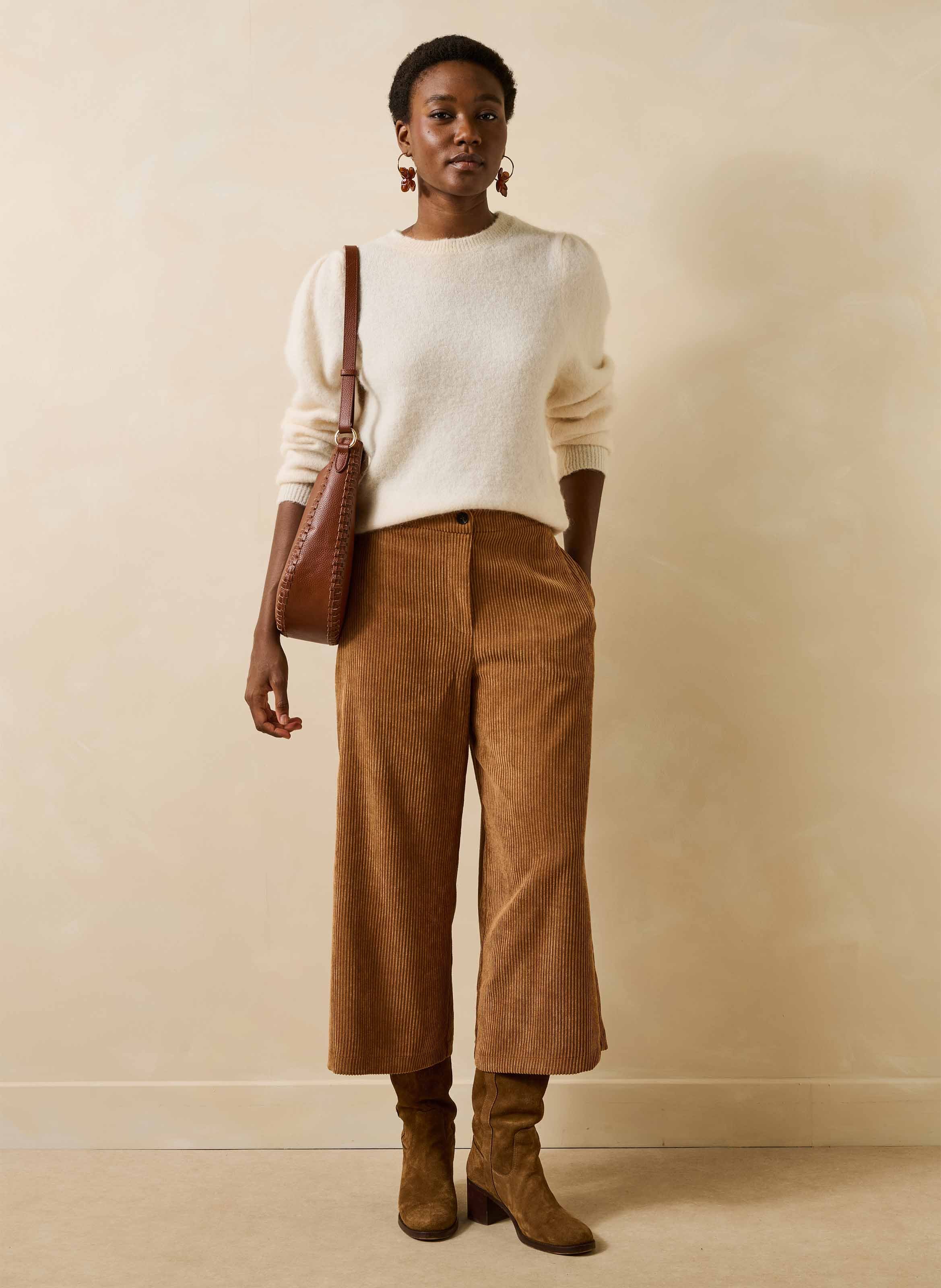 Cropped broek van ribfluweel LA FEE MARABOUTEE Bruin