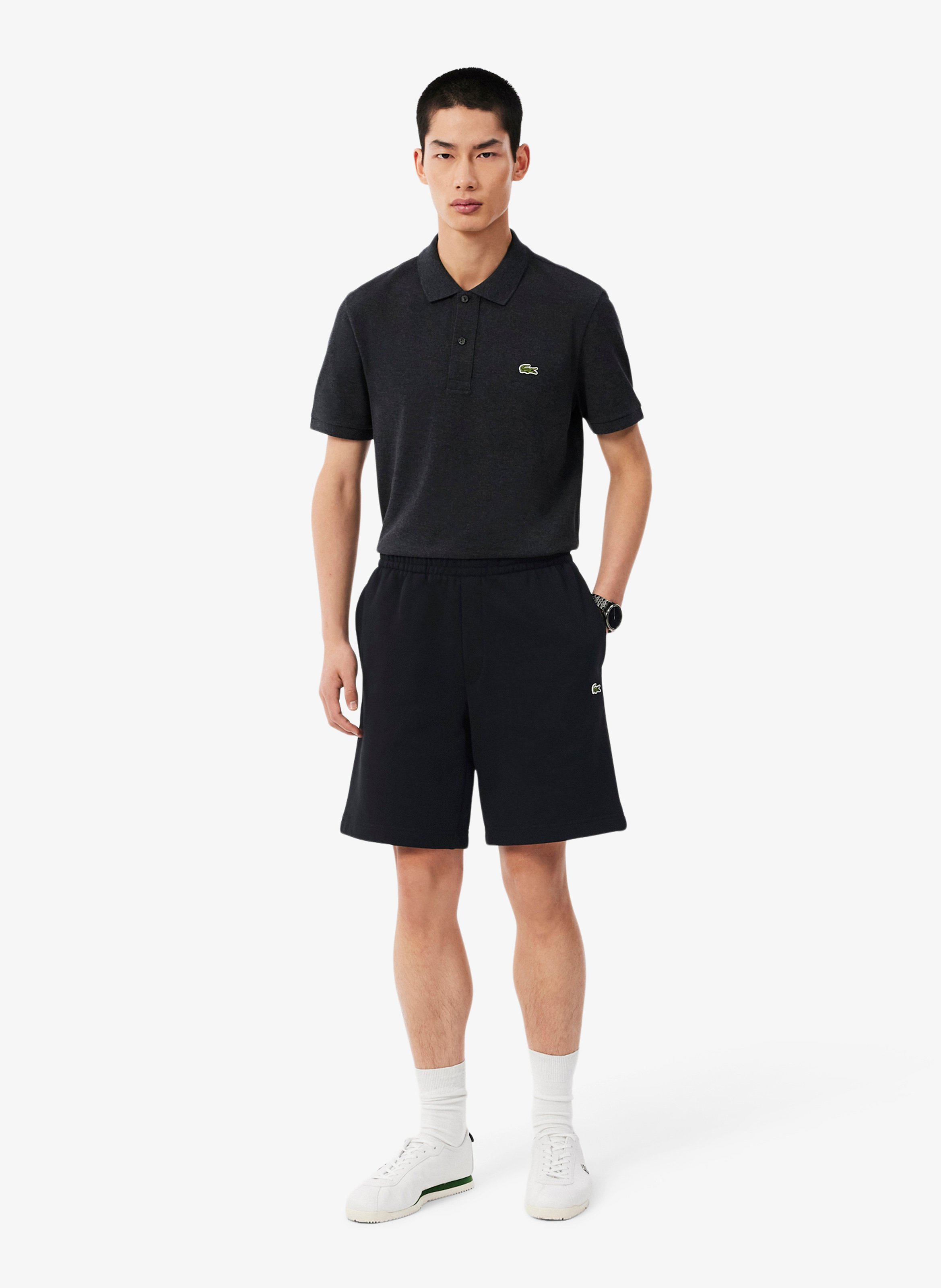 Short droit en coton mélangé LACOSTE Schwarz