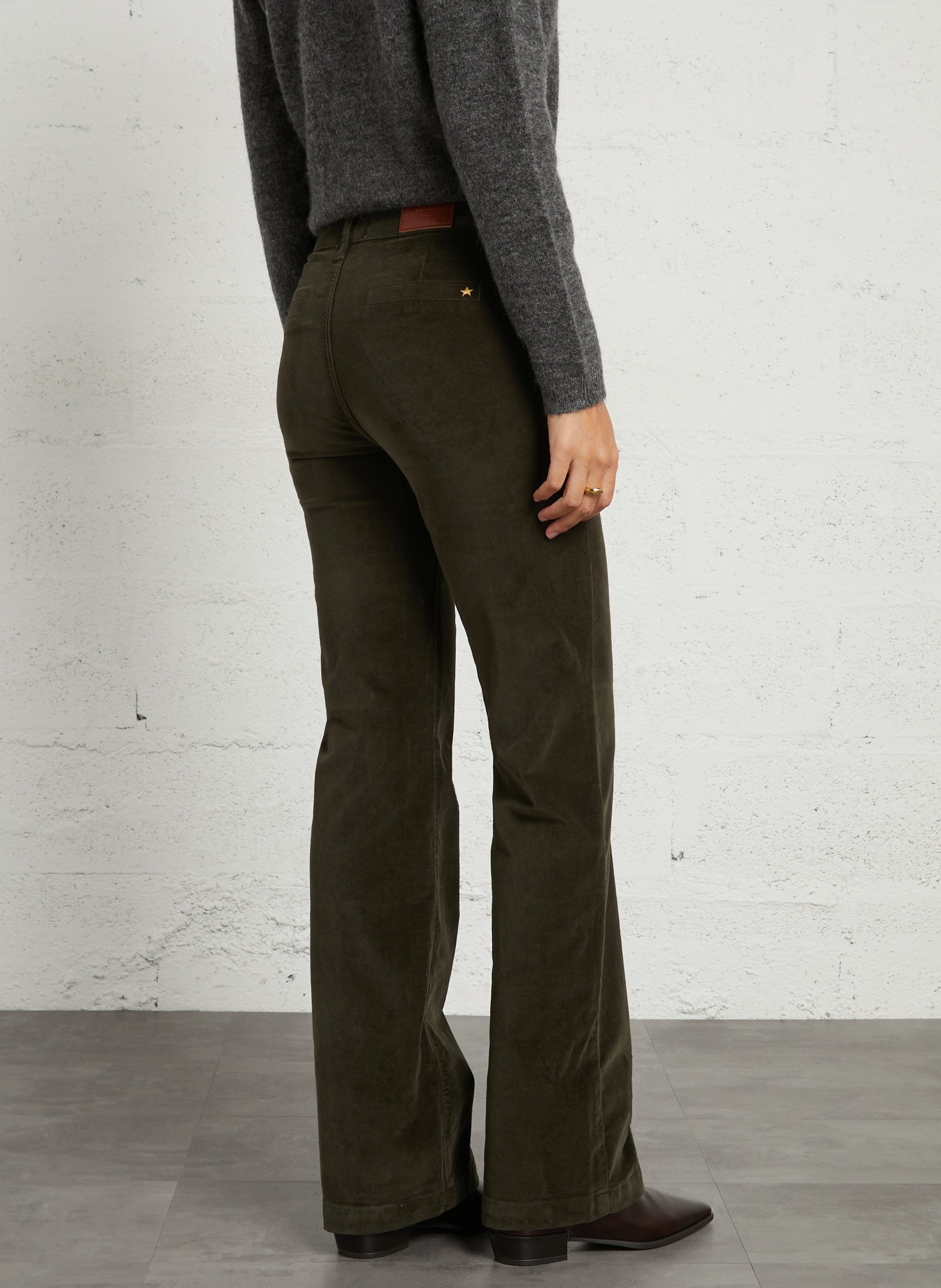 Pantalon flare taille haute en coton mélangé LA PETITE ETOILE Kaki