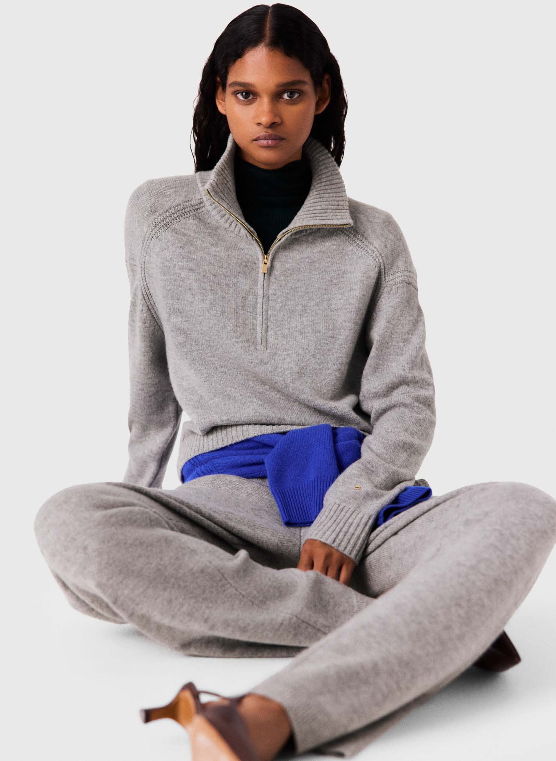 Straight-fit trucker-collar sweater in a wool blend MAJE Grey