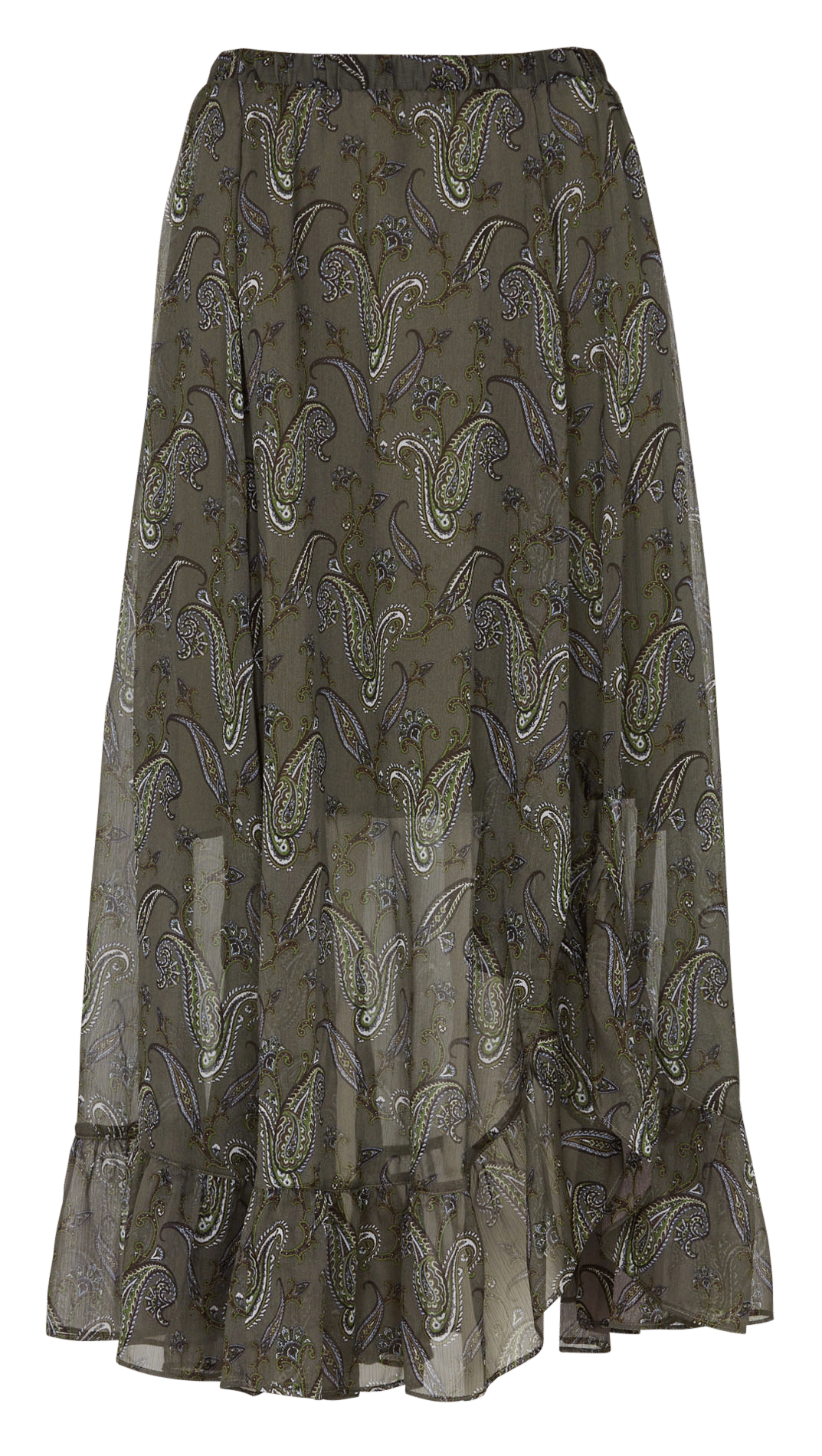 Langer, asymmetrischer Rock mit Print IKKS Khaki