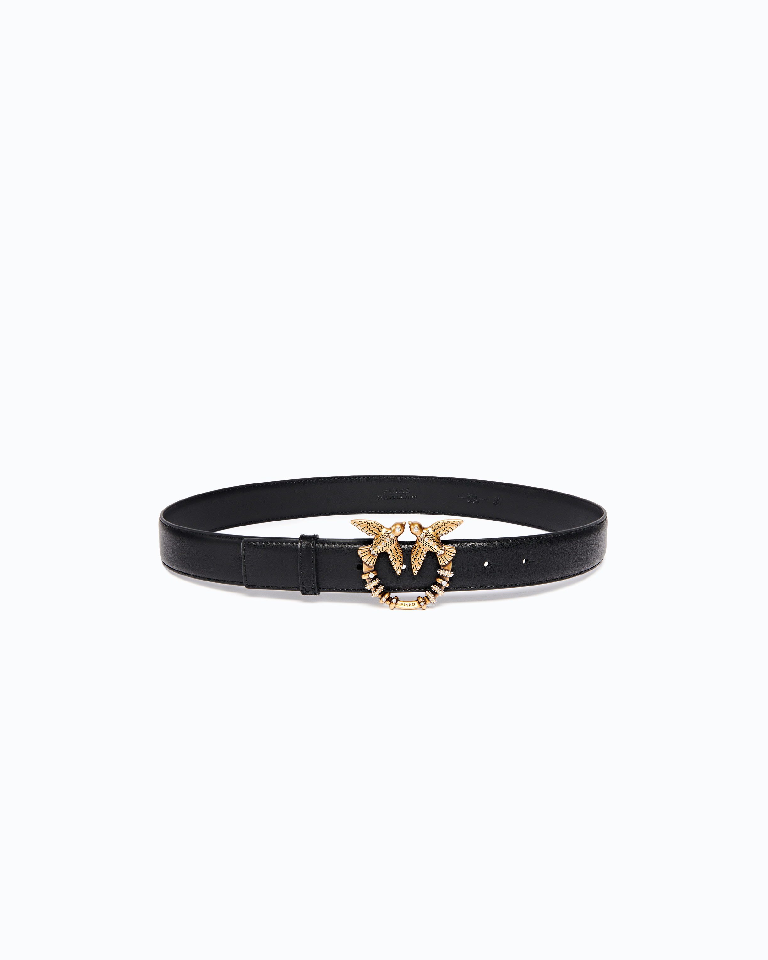 3 cm leather belt with Love Birds jewel buckle PINKO Black