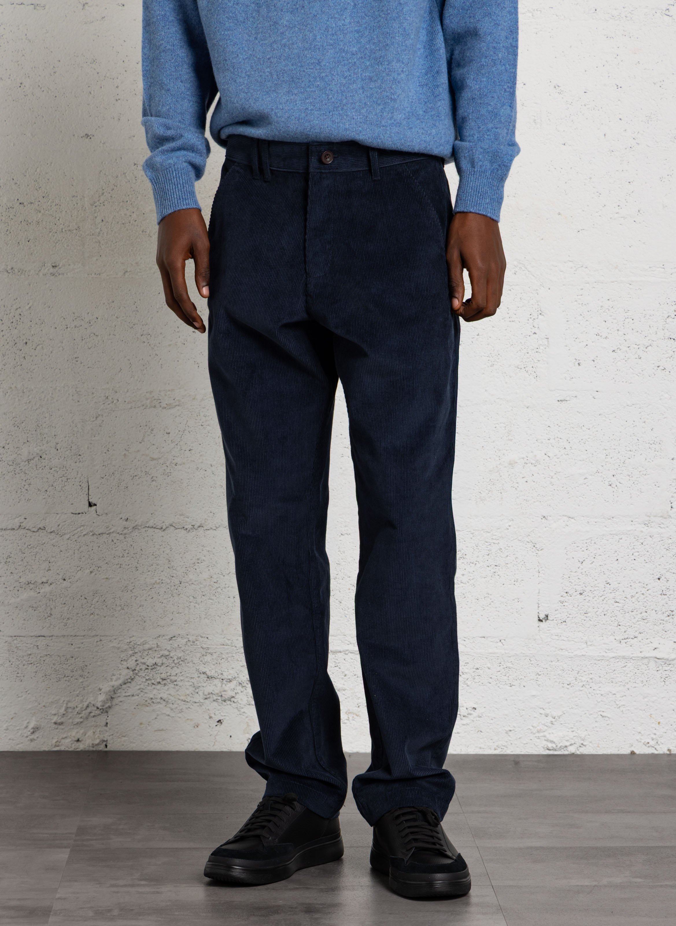 Pantalon droit en coton côtelé FARAH Bleu
