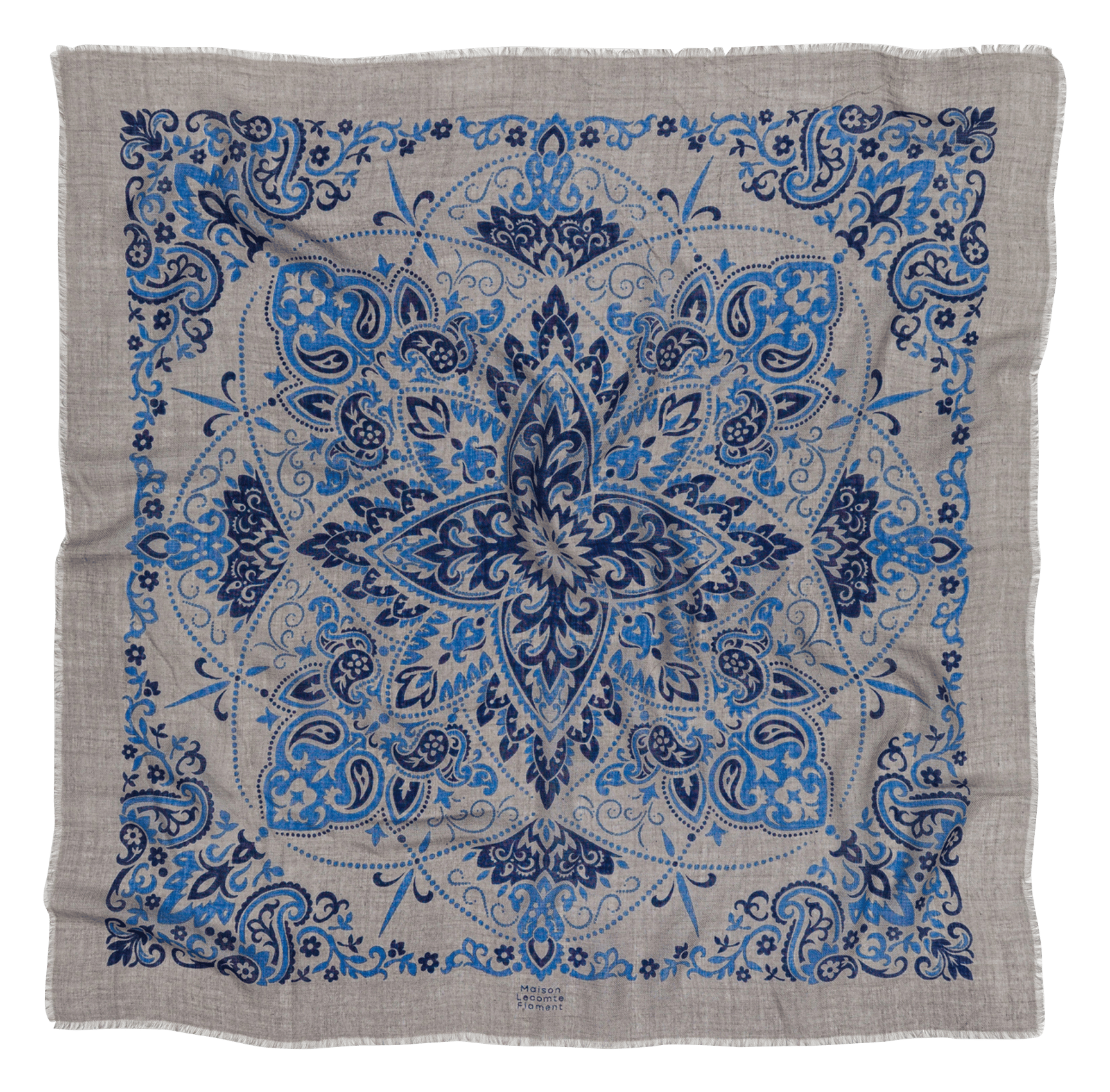 Haddock wool and silk printed scarf MAISON LECOMTE FLAMENT Blue